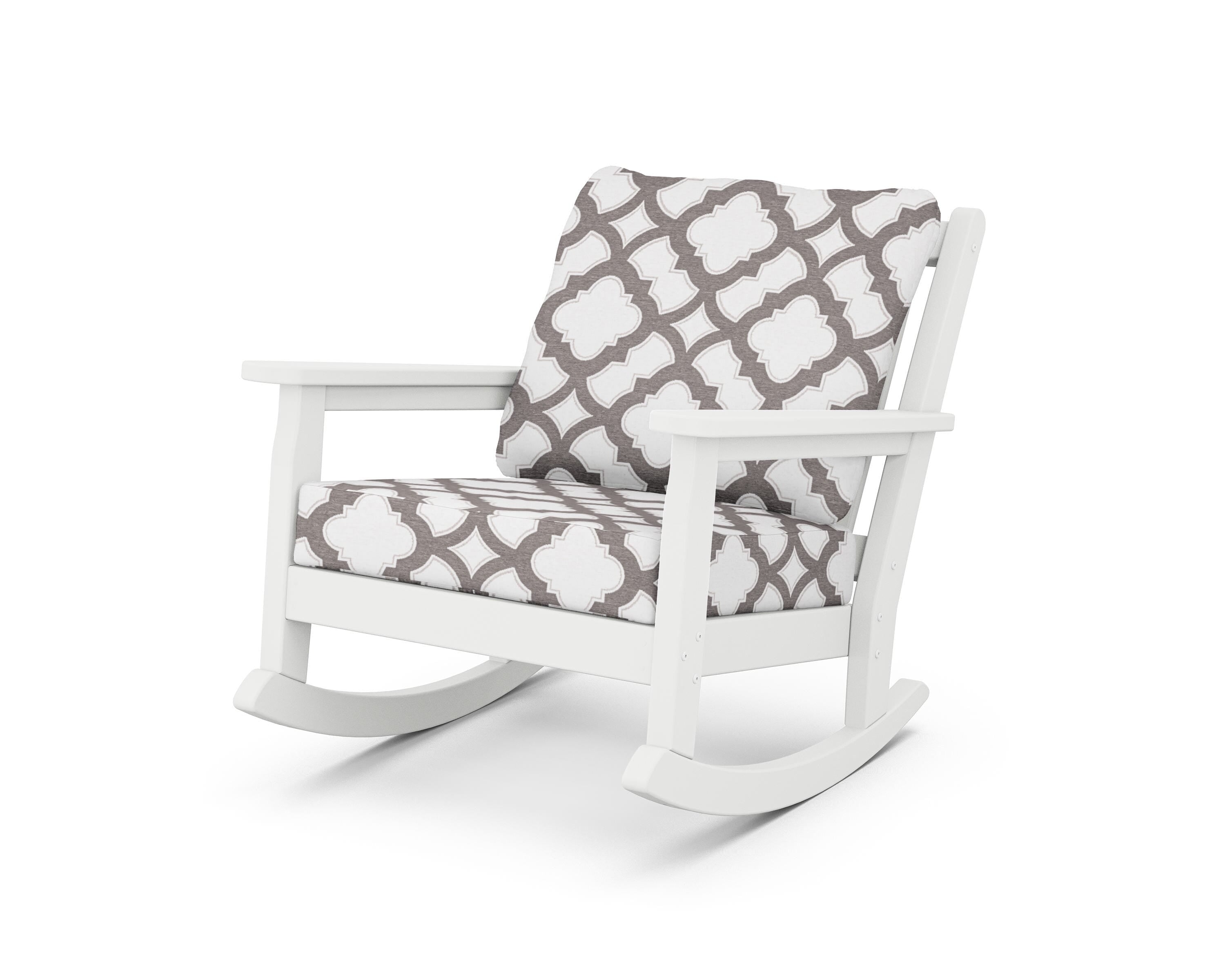POLYWOOD® Chippendale Deep Seating Rocking Chair in White / Trellis Grey Mist