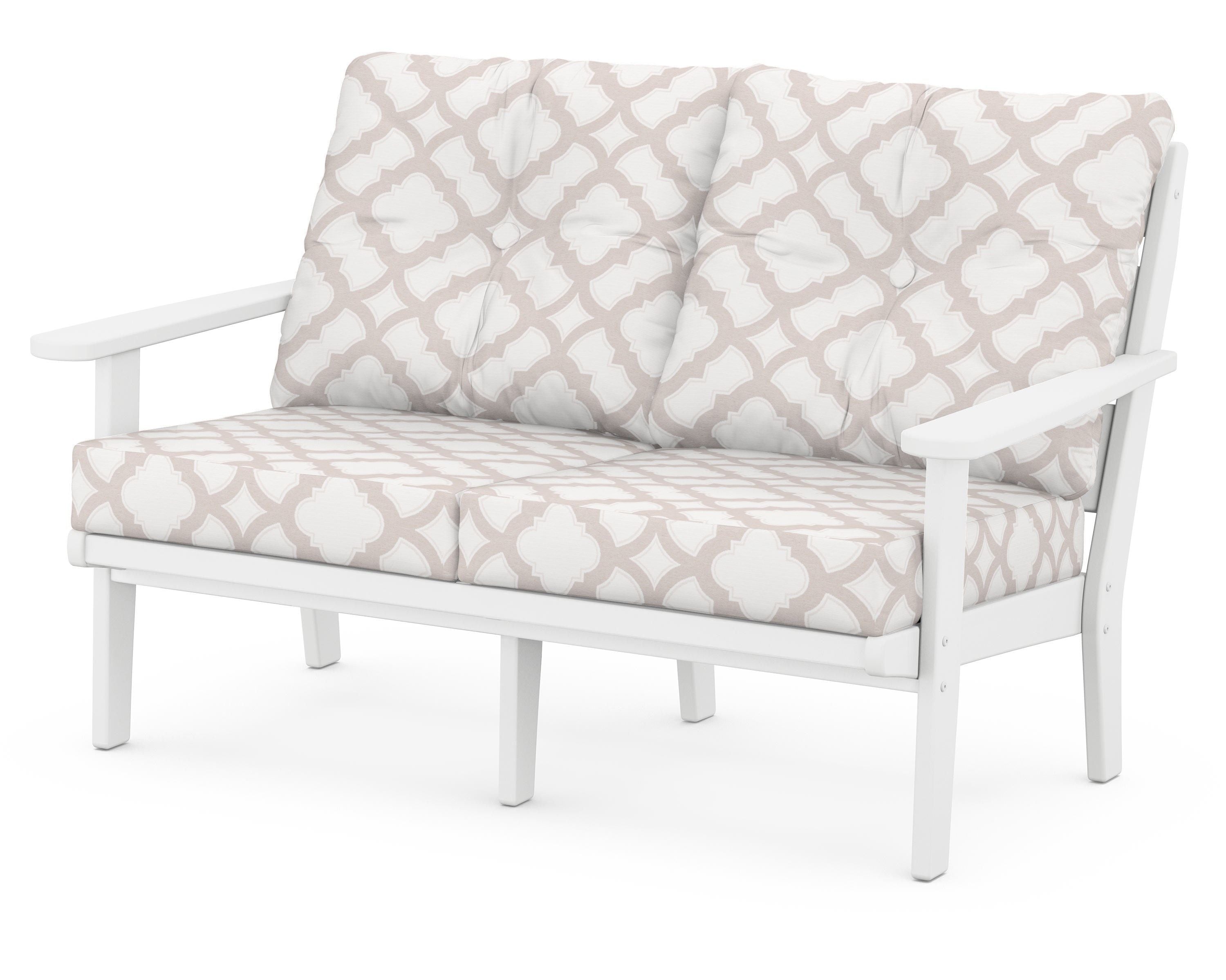 POLYWOOD® Lakeside Deep Seating Loveseat in White / Trellis Dune Burlap