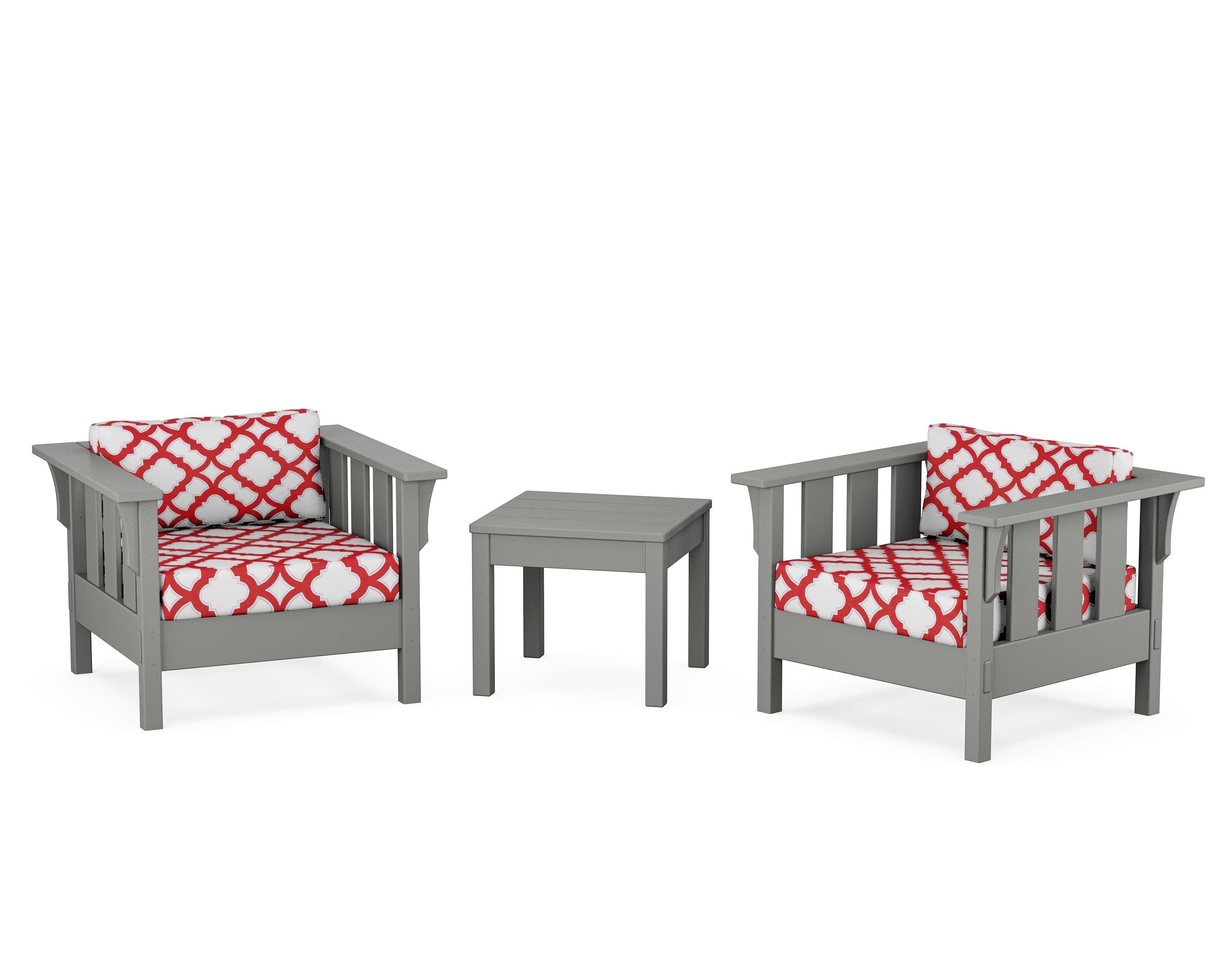 Martha Stewart by POLYWOOD® Acadia 3-Piece Deep Seating Set in Slate Grey / Trellis Crimson