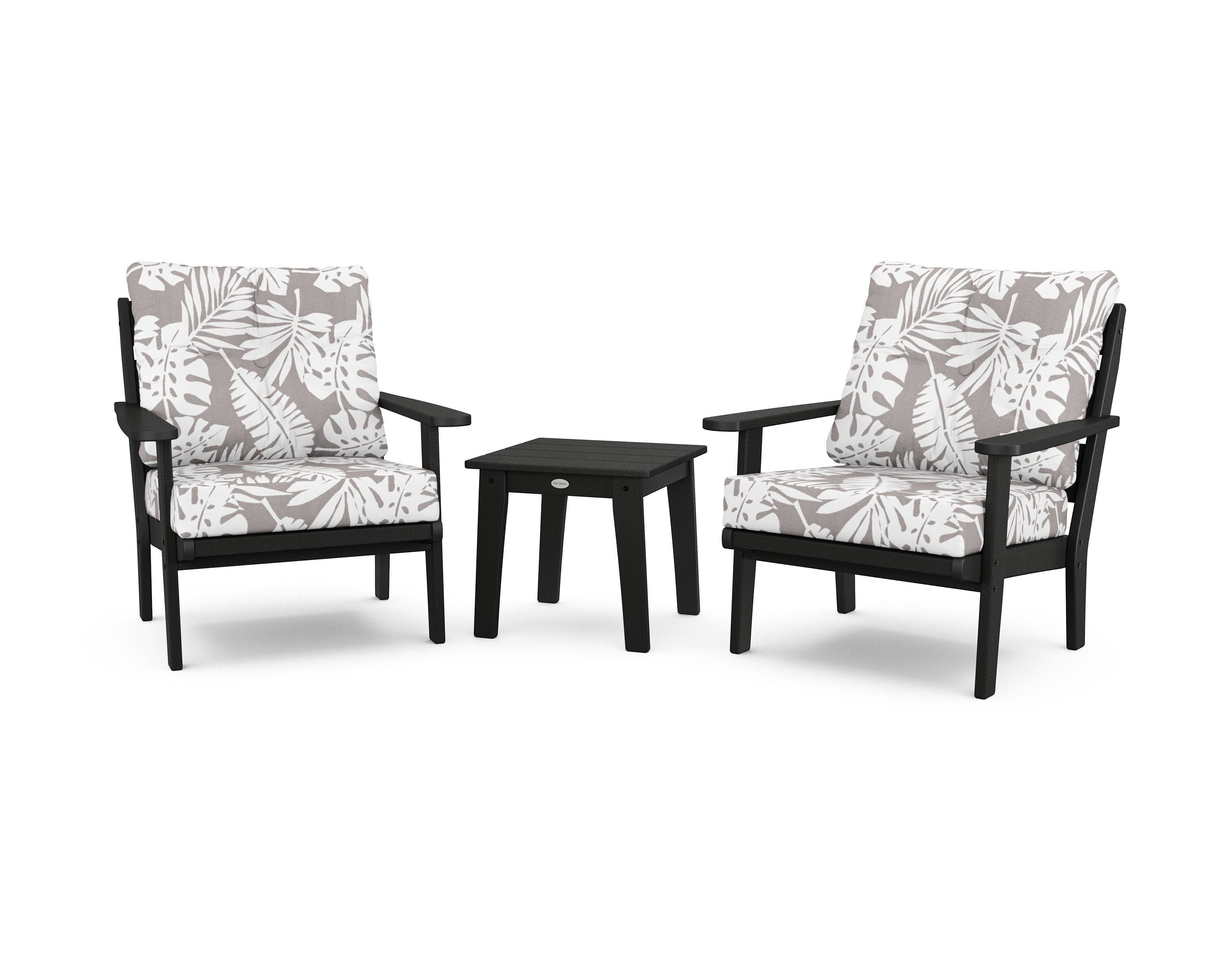 POLYWOOD® Lakeside 3-Piece Deep Seating Chair Set in Black / Leaf Grey Mist