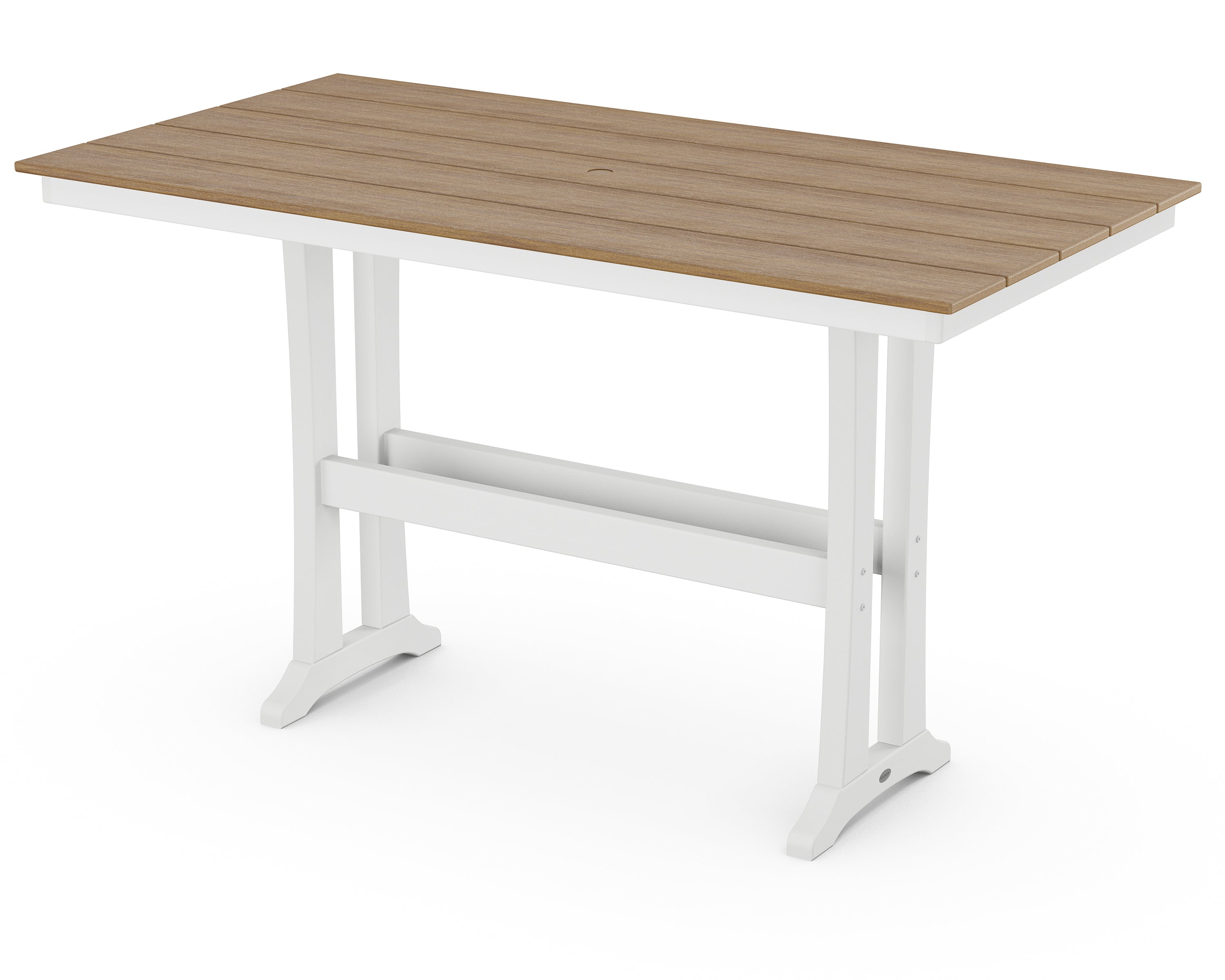 POLYWOOD® Farmhouse Trestle 37" x 72" Bar Table in White / Natural