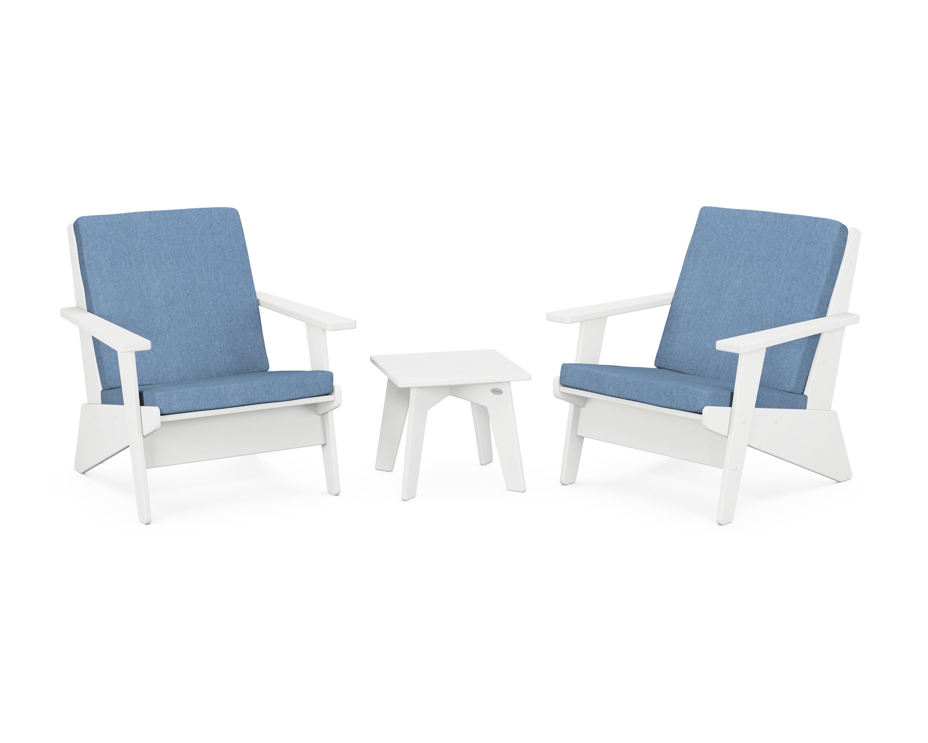 POLYWOOD® Riviera Modern Lounge 3-Piece Set in White / Sky Blue
