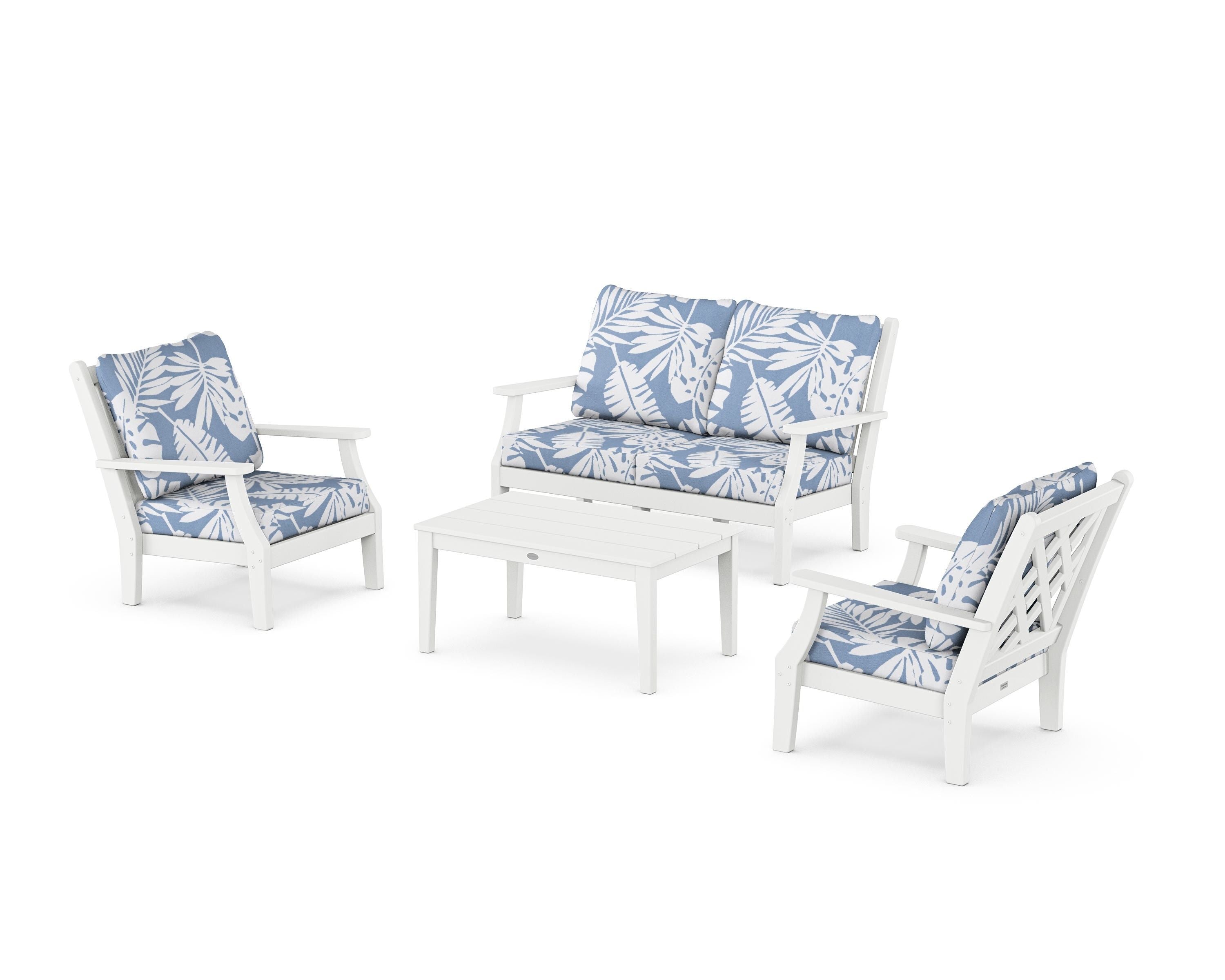 Country Living Wovendale 4-Piece Deep Seating Set with Loveseat in White / Leaf Sky Blue