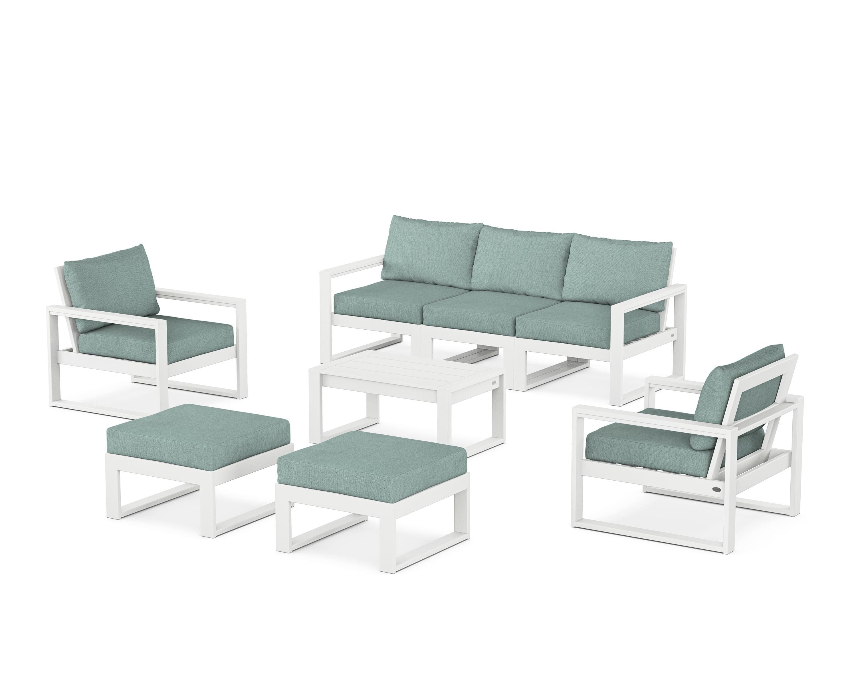 POLYWOOD® EDGE Sectional 8-Piece Lounge Sofa Set in White / Glacier Spa
