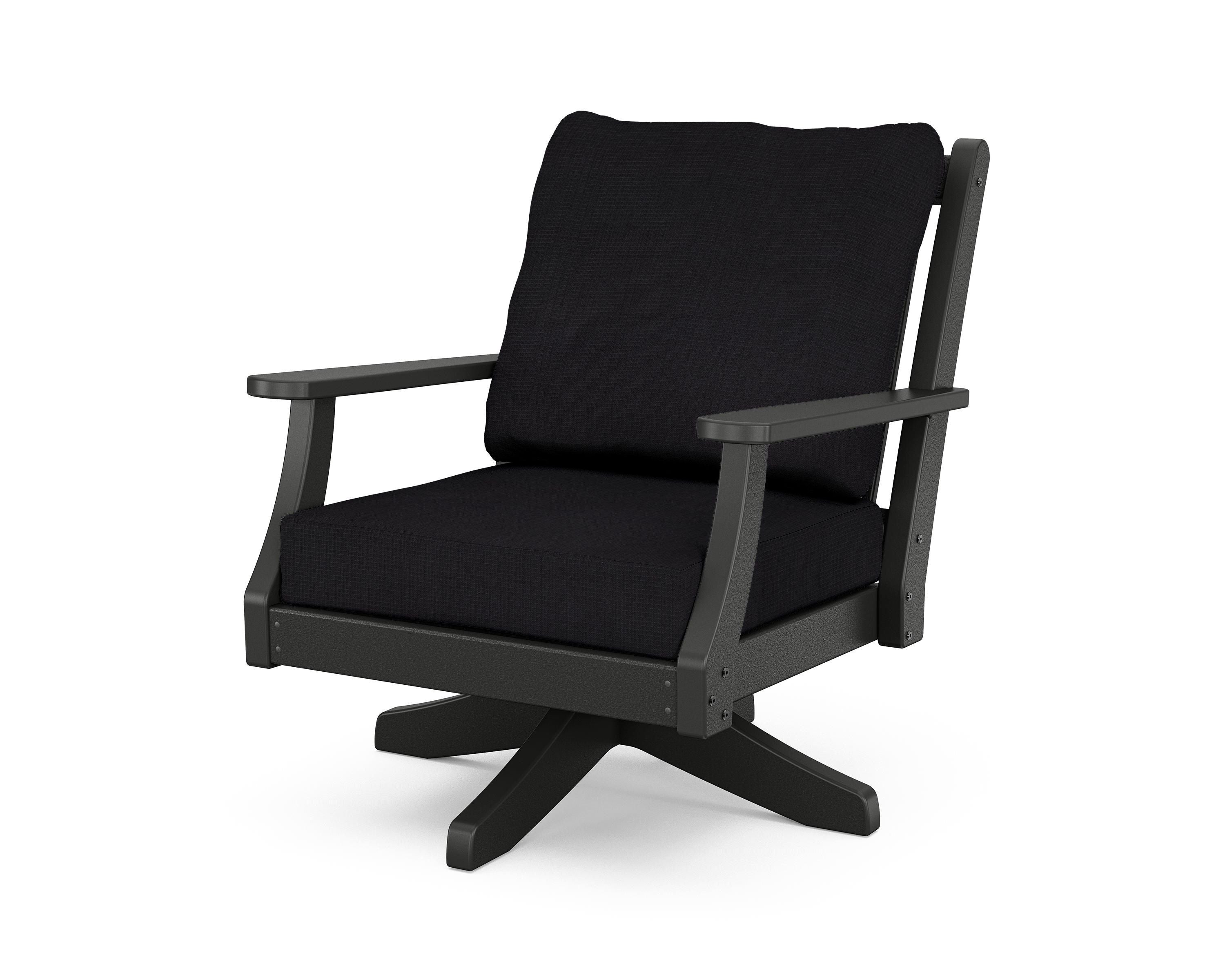 Country Living Wovendale Deep Seating Swivel Chair in Black / Midnight Linen