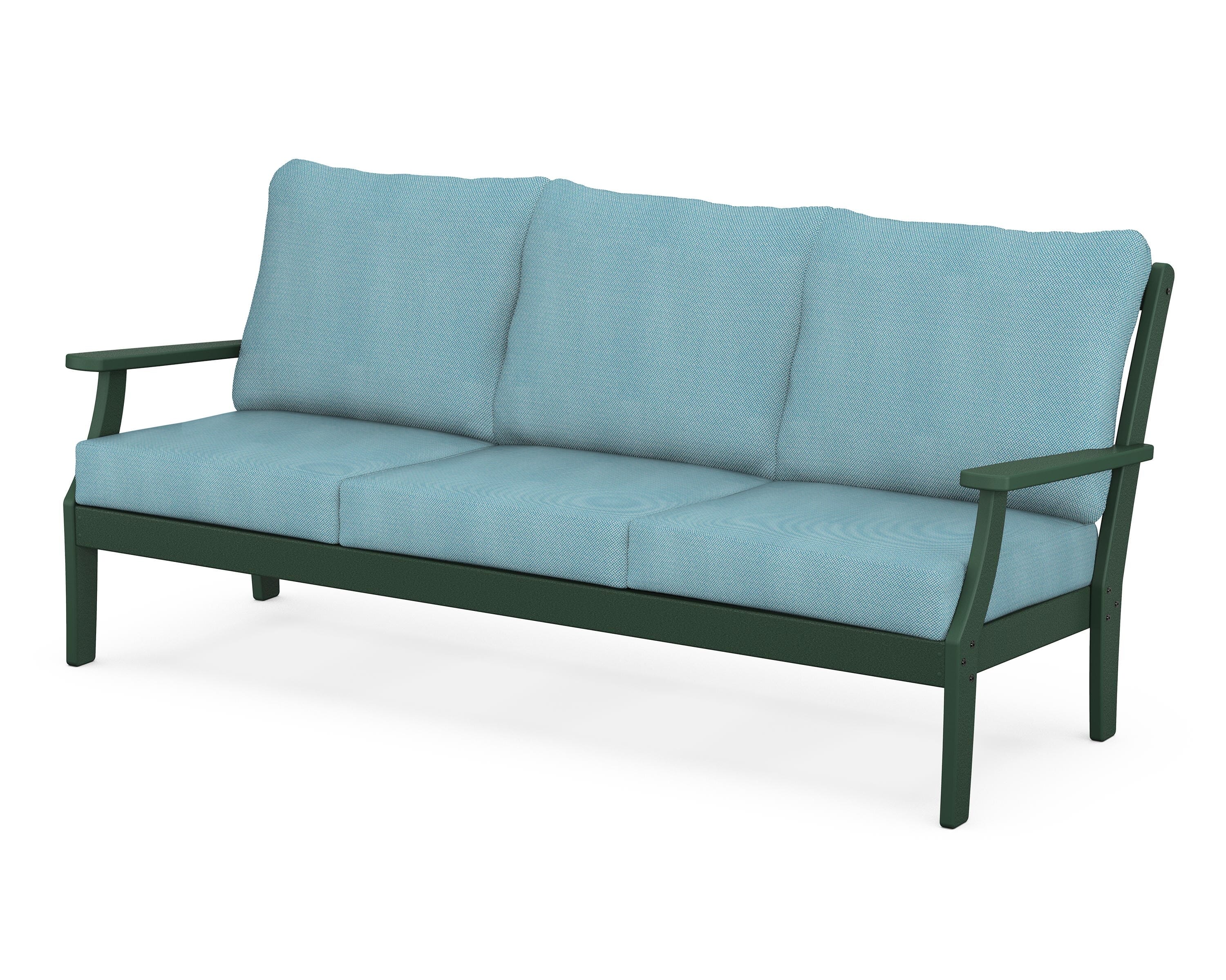 POLYWOOD® Braxton Deep Seating Sofa in Green / Lattice Sky Blue