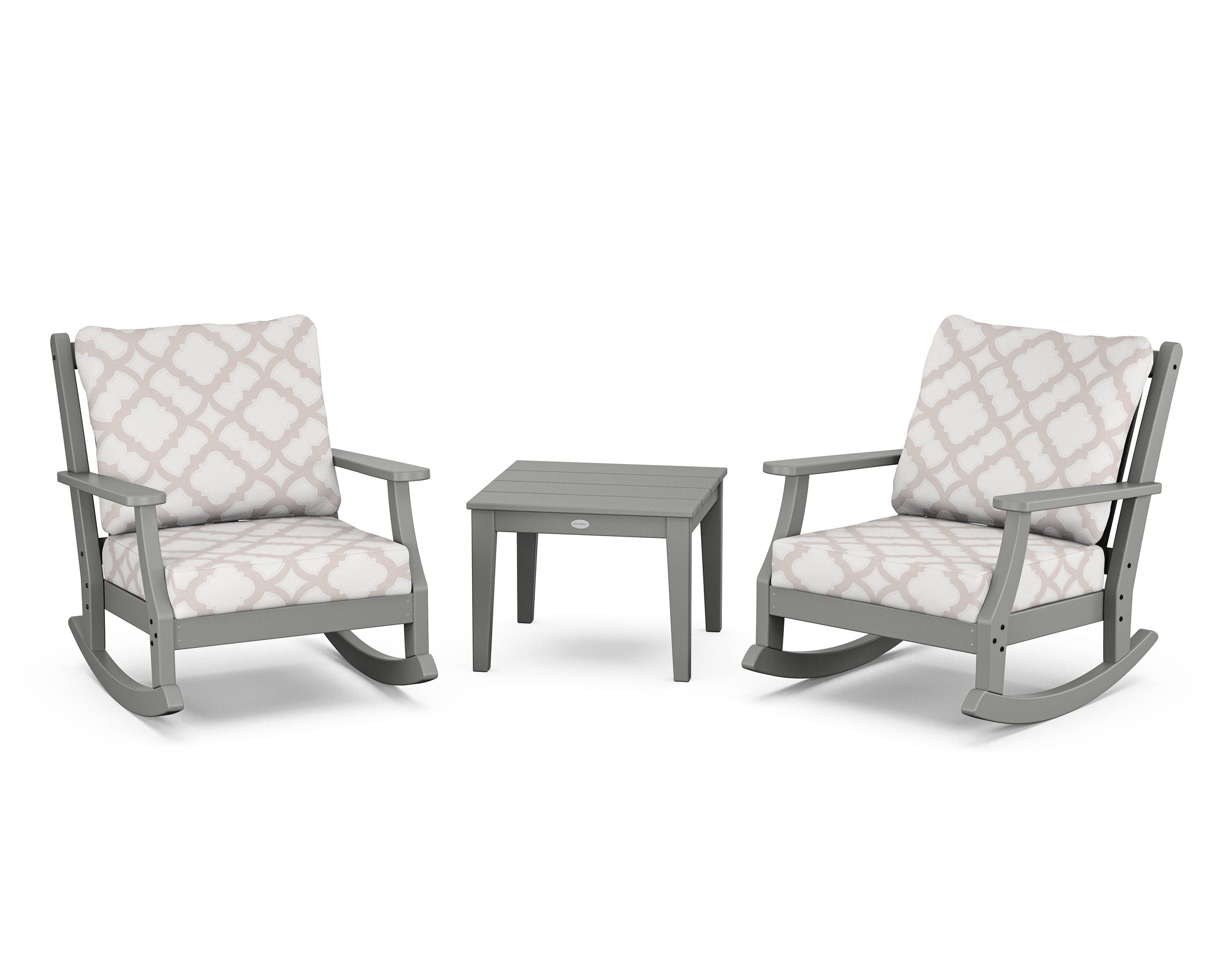 Country Living Wovendale 3-Piece Deep Seating Rocker Set in Slate Grey / Trellis Dune Burlap