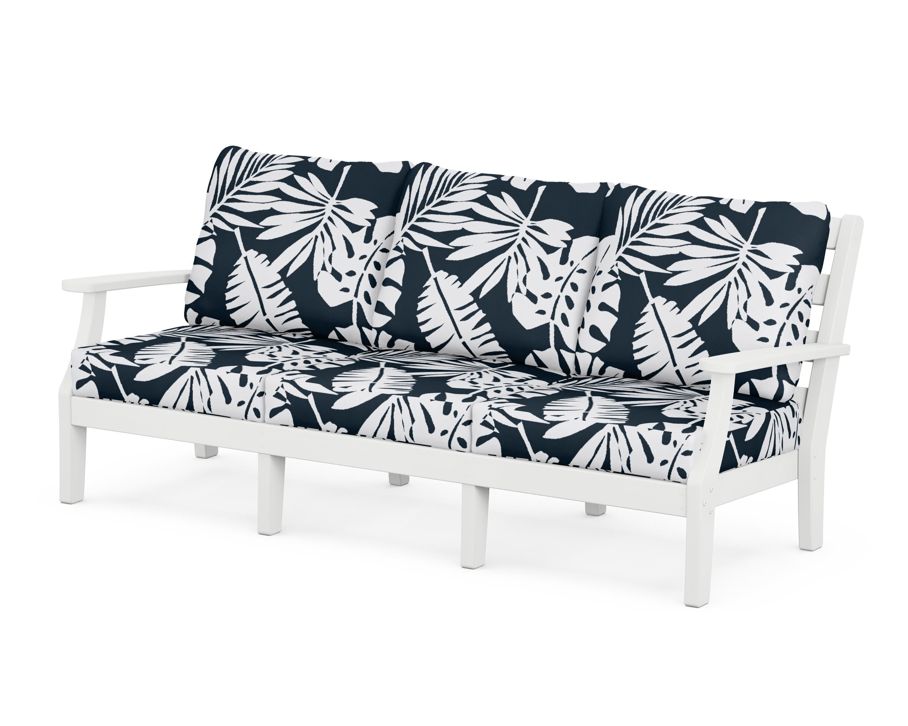 POLYWOOD® Chesapeake Deep Seating Sofa in White / Leaf Marine Indigo