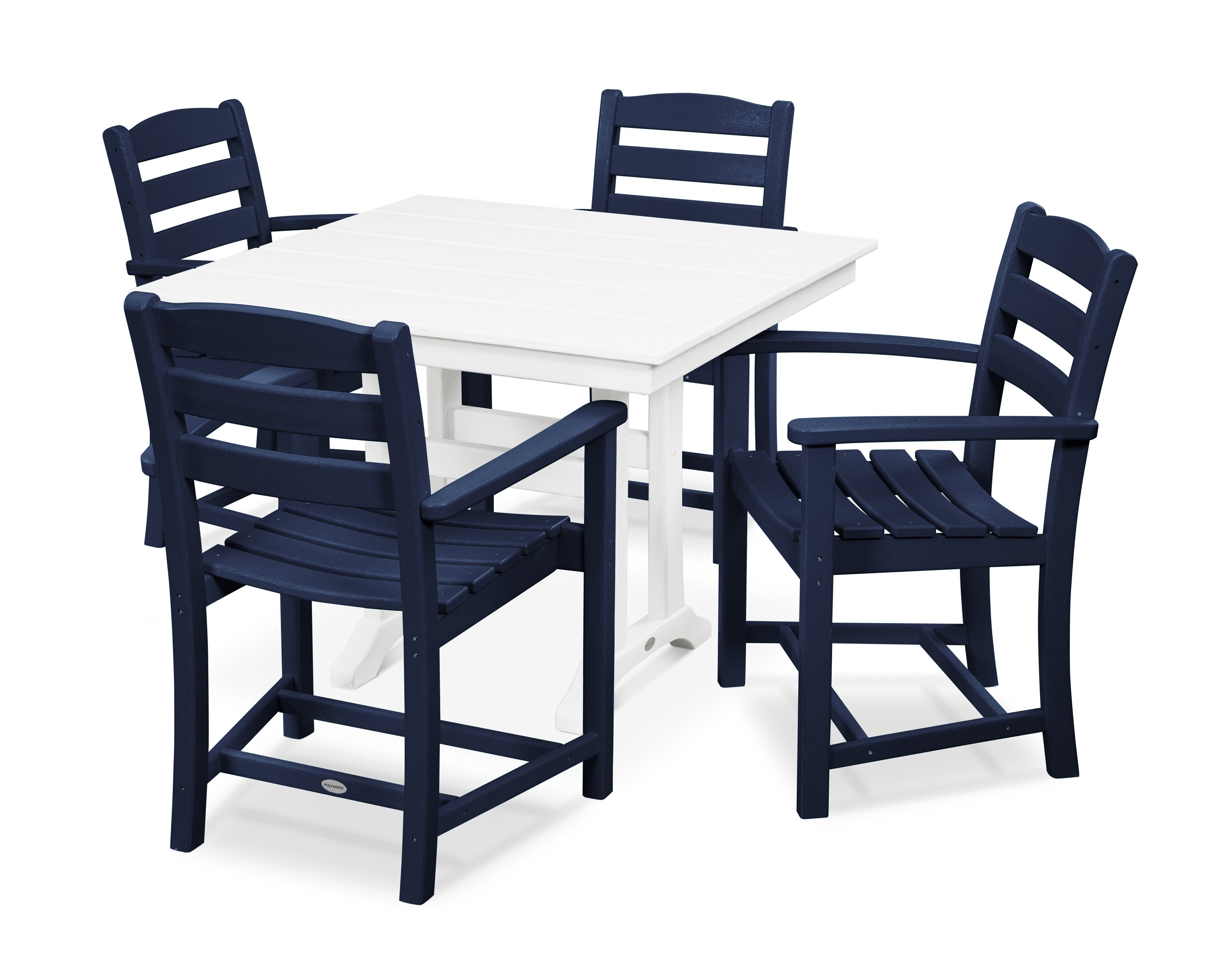 POLYWOOD® La Casa Café 5-Piece Farmhouse Trestle Arm Chair Dining Set in Navy / White