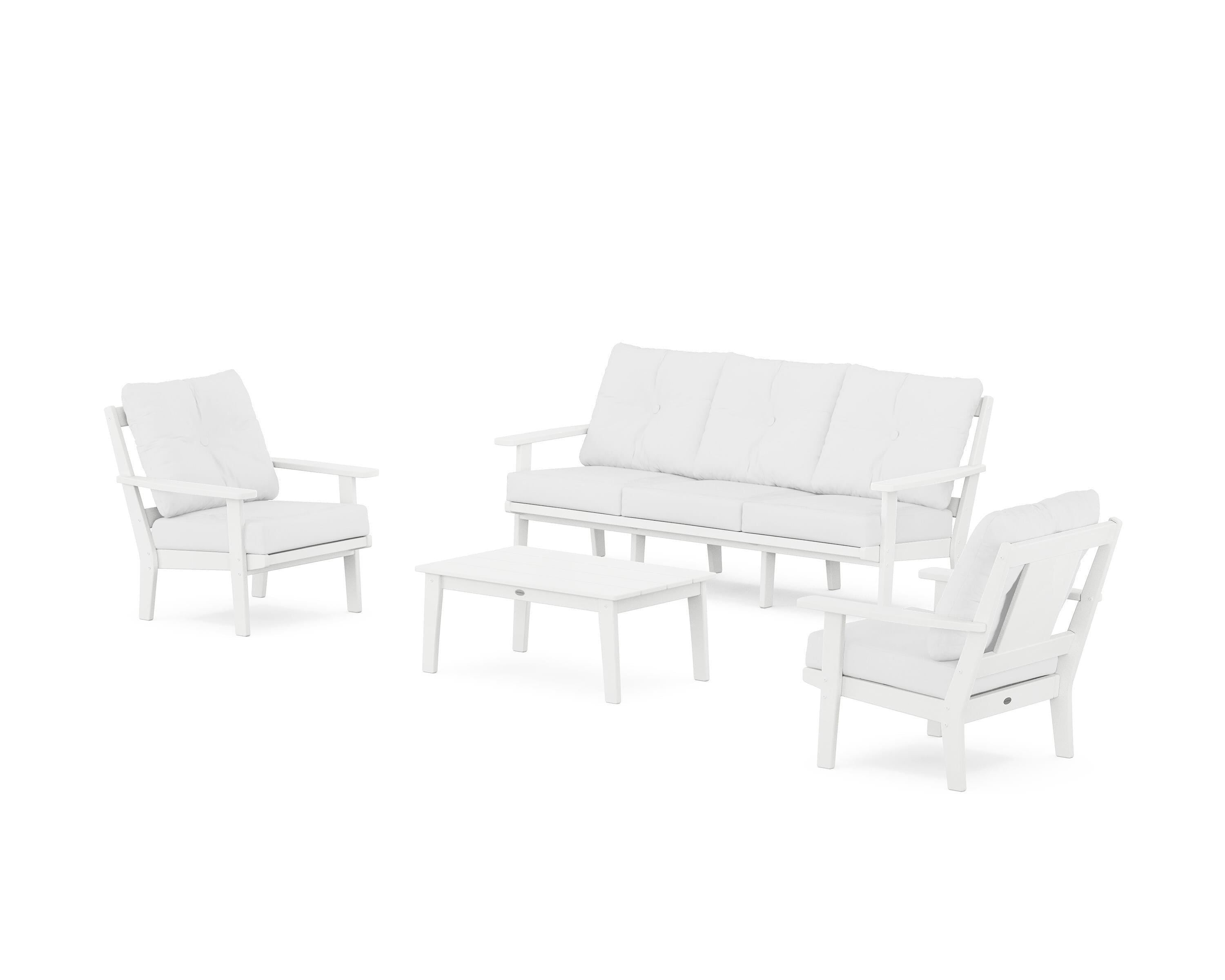 POLYWOOD® Prairie 4-Piece Deep Seating Set with Sofa in White / Natural