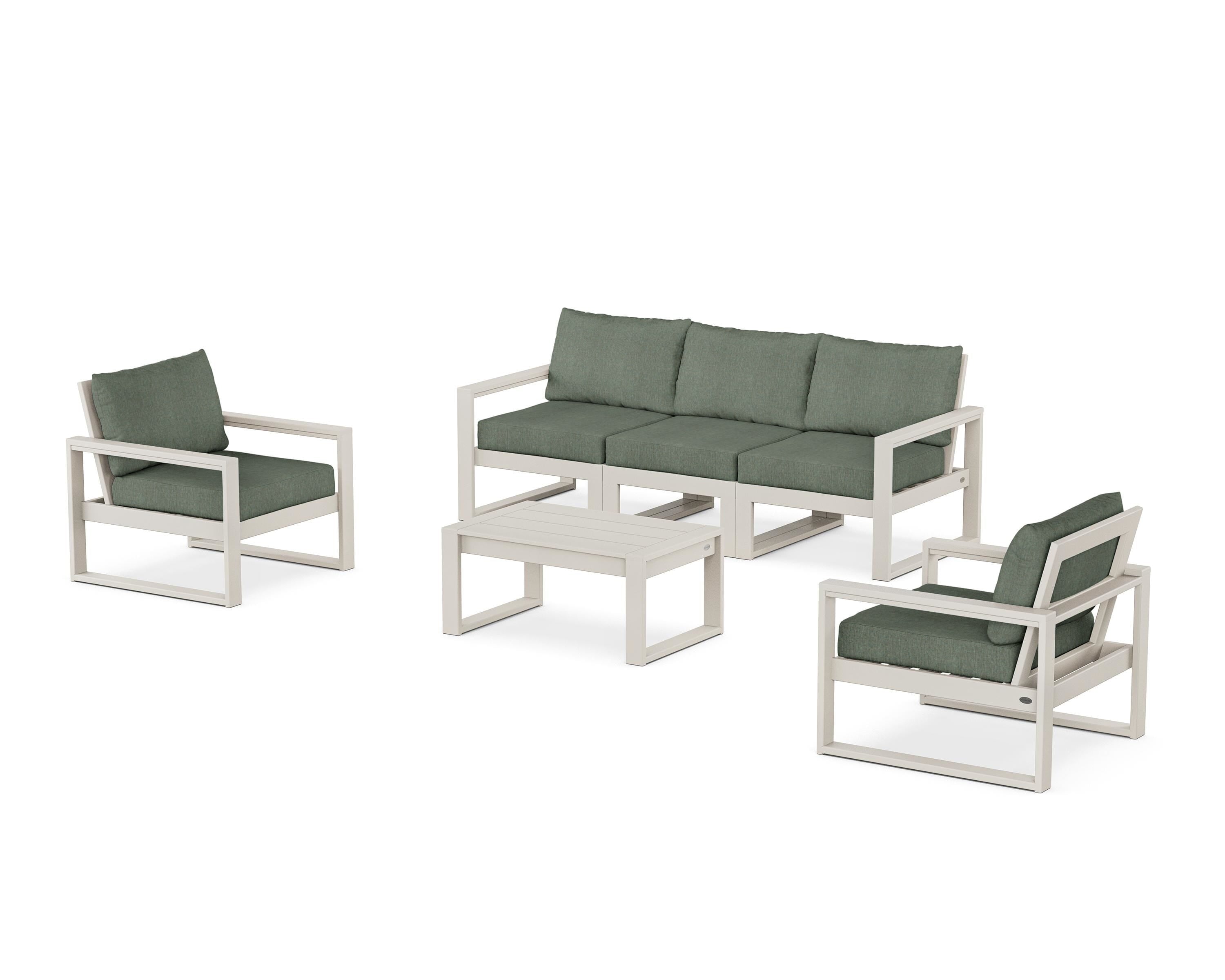 POLYWOOD® EDGE Sectional 4-Piece Deep Seating Set with Sofa in Sand / Cast Sage