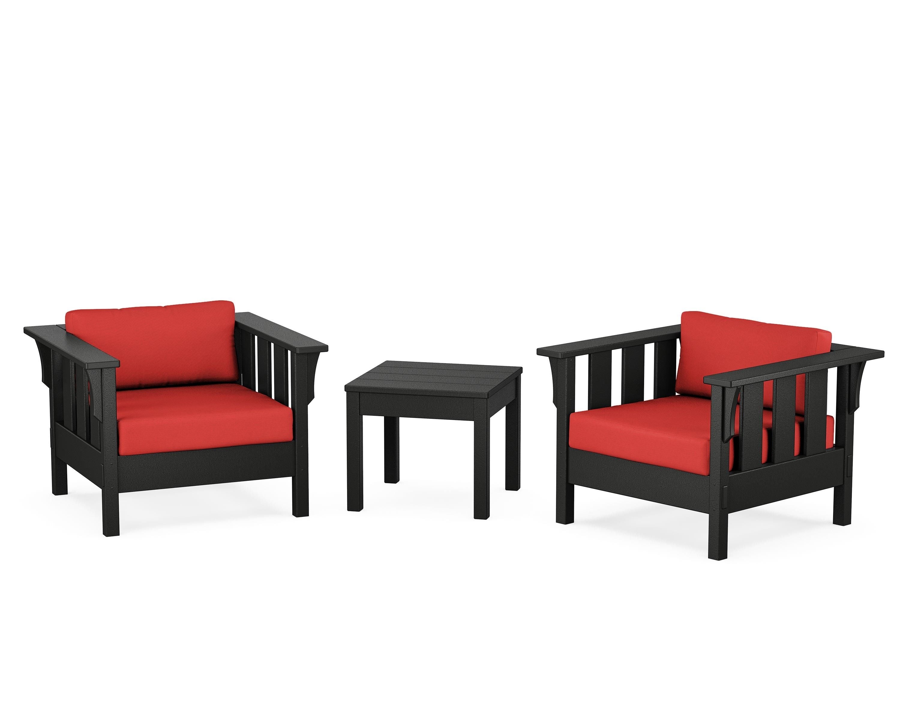 Martha Stewart by POLYWOOD® Acadia 3-Piece Deep Seating Set in Black / Crimson Linen