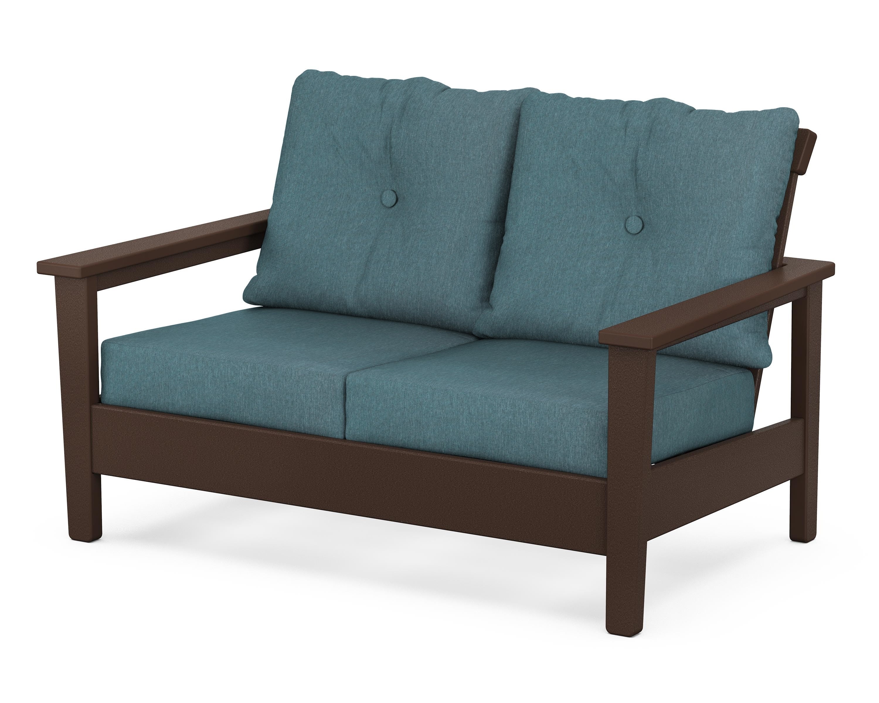 POLYWOOD® Prescott Deep Seating Loveseat in Mahogany / Ocean Teal