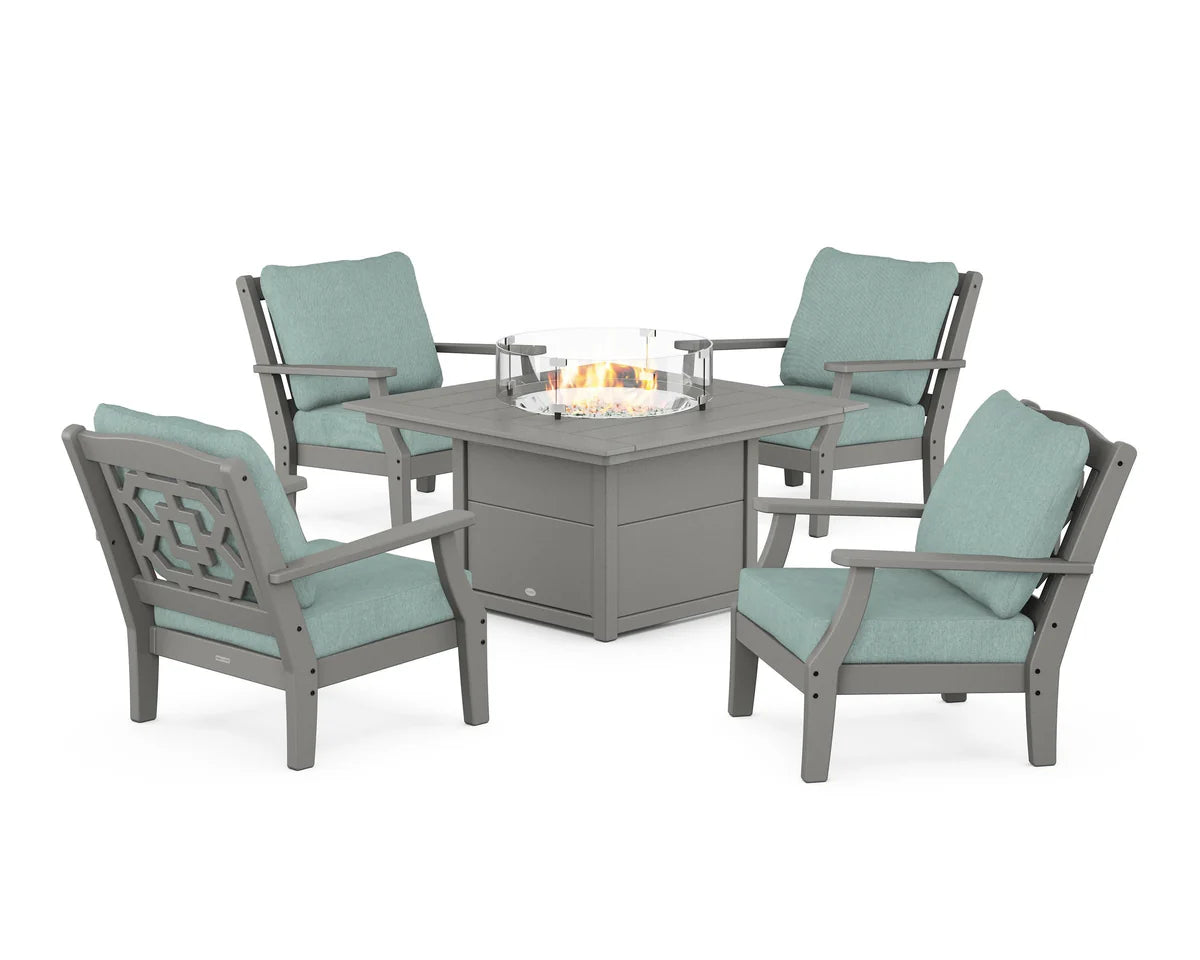 Chinoiserie 5-Piece Deep Seating Set with Fire Pit Table