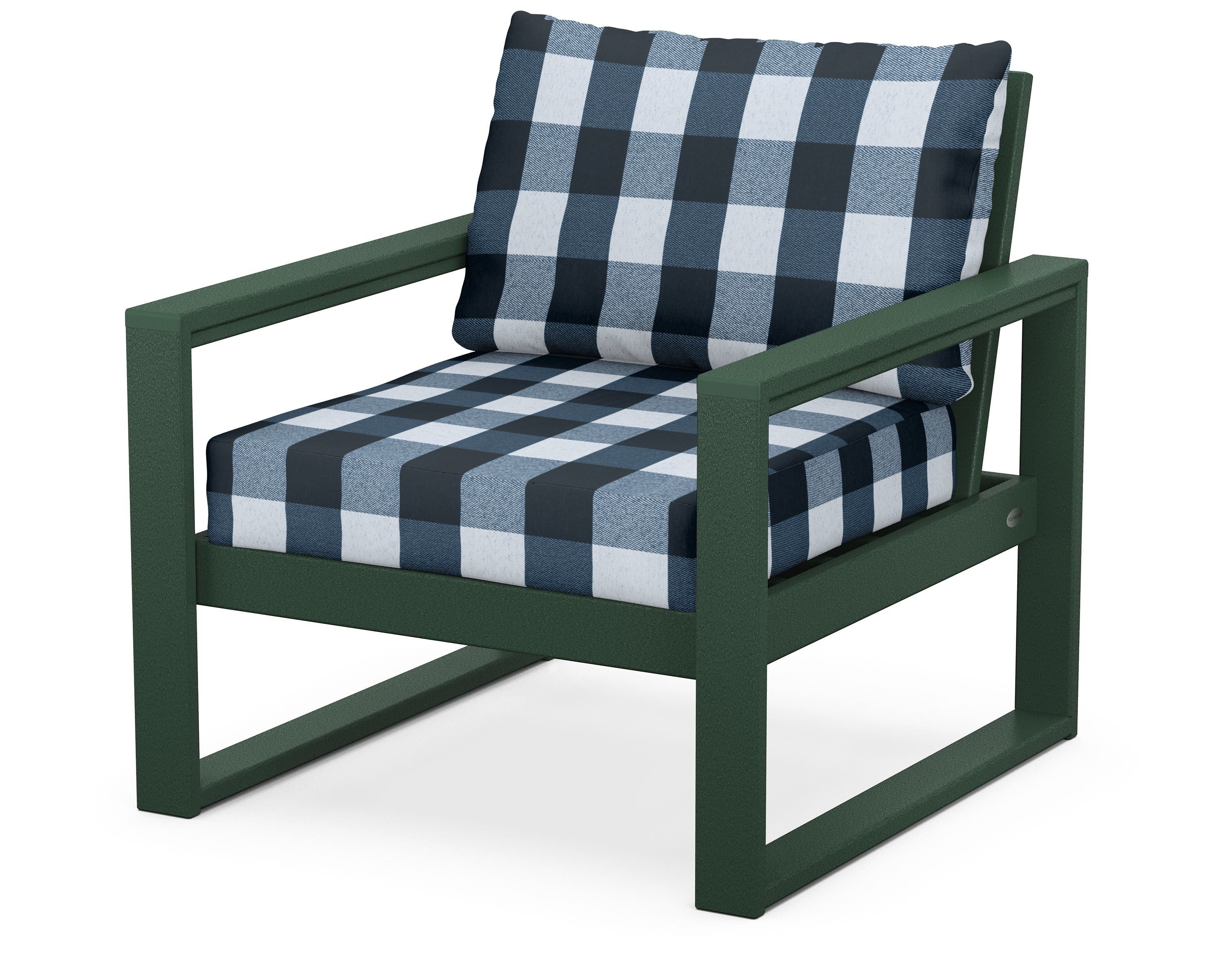 POLYWOOD® EDGE Club Chair in Green / Buffalo Plaid Marine Indigo