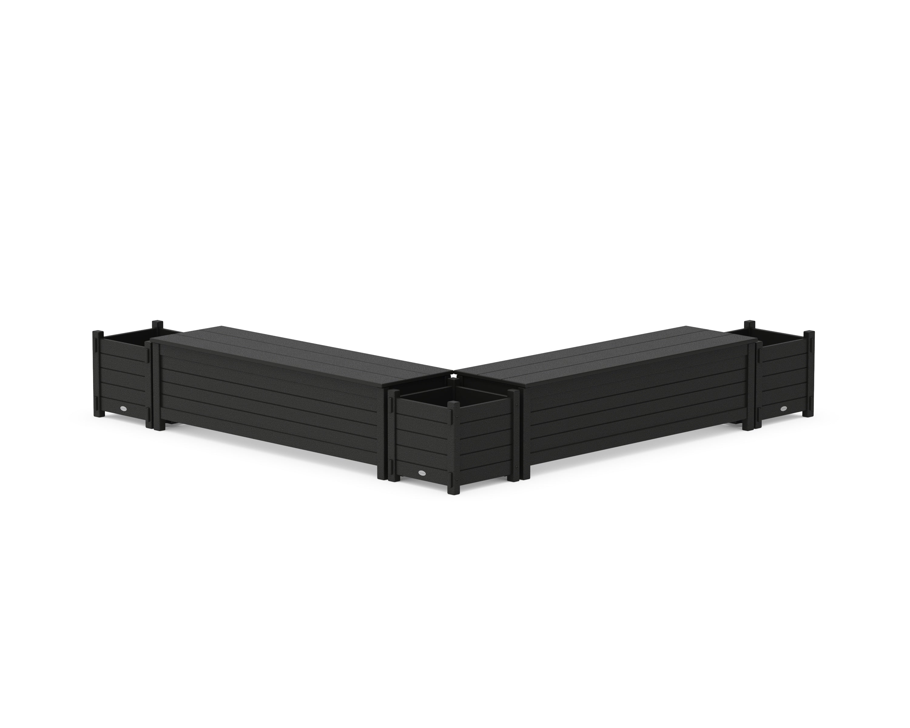 POLYWOOD® 60" Nautical L- Shaped Planter Storage Bench Corner Set in Black