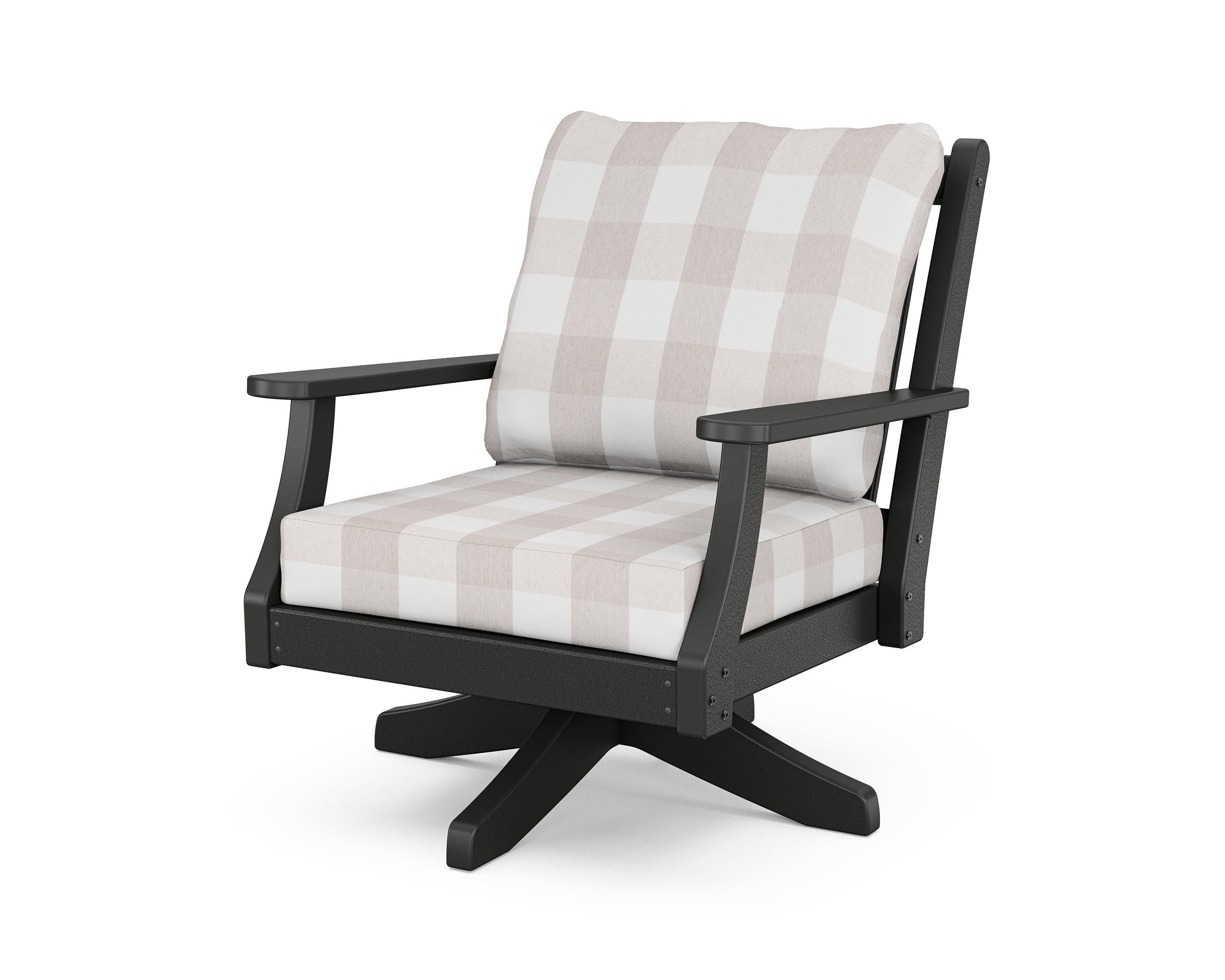 Country Living Wovendale Deep Seating Swivel Chair in Black / Buffalo Plaid Dune Burlap