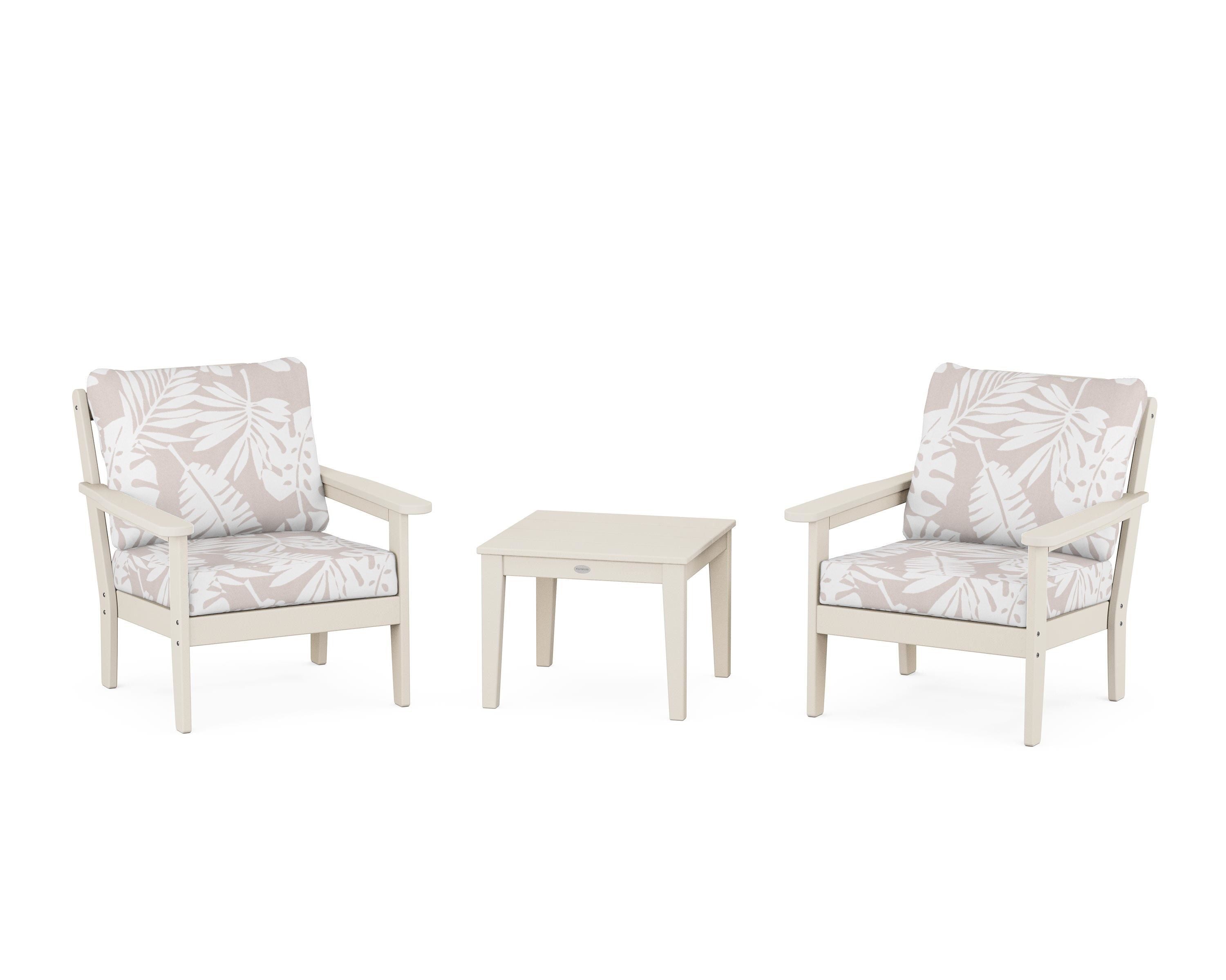 Country Living Cottage 3-Piece Deep Seating Set in Sand / Leaf Dune Burlap