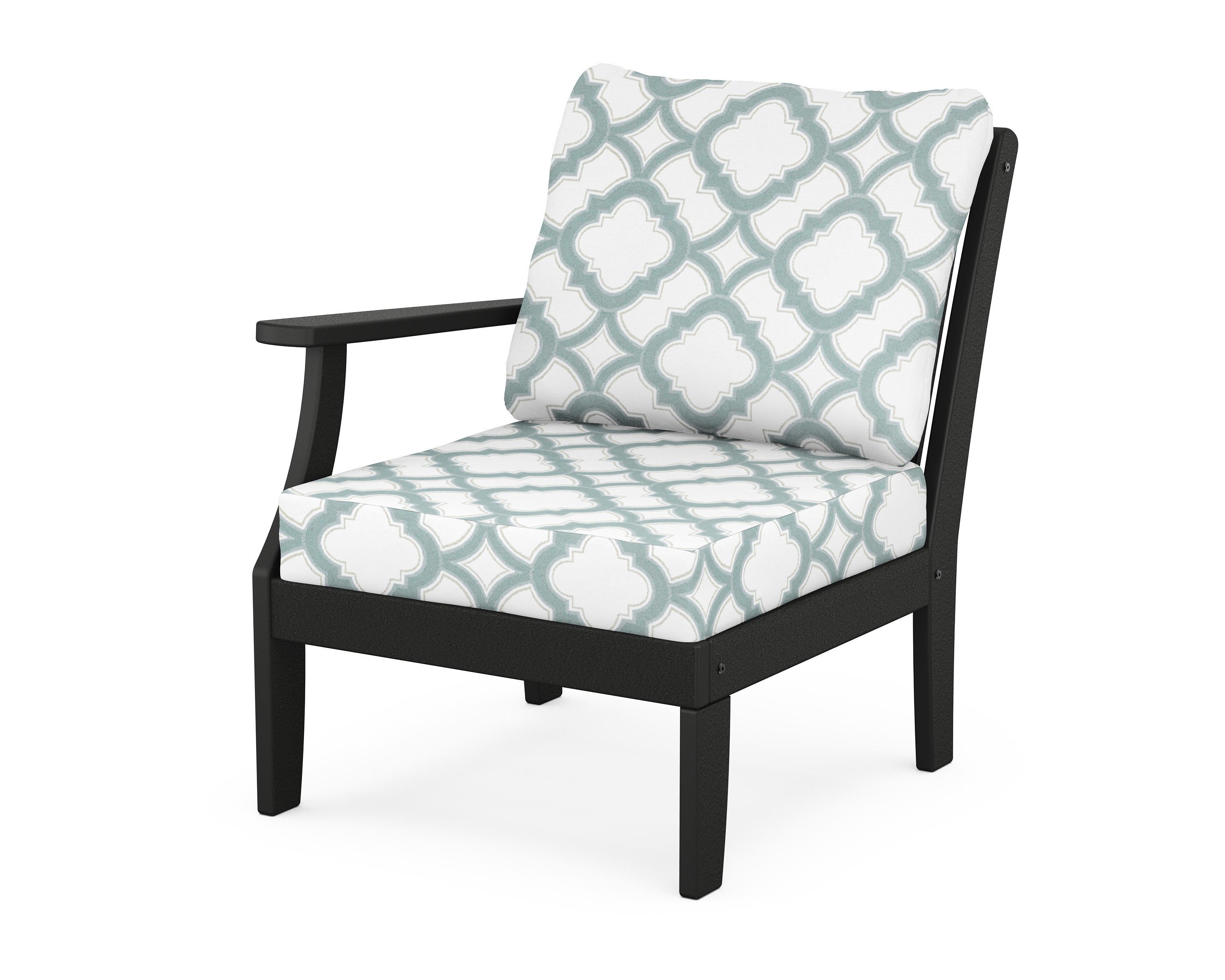 POLYWOOD® Braxton Modular Left Arm Chair in Black / Trellis Glacier Spa
