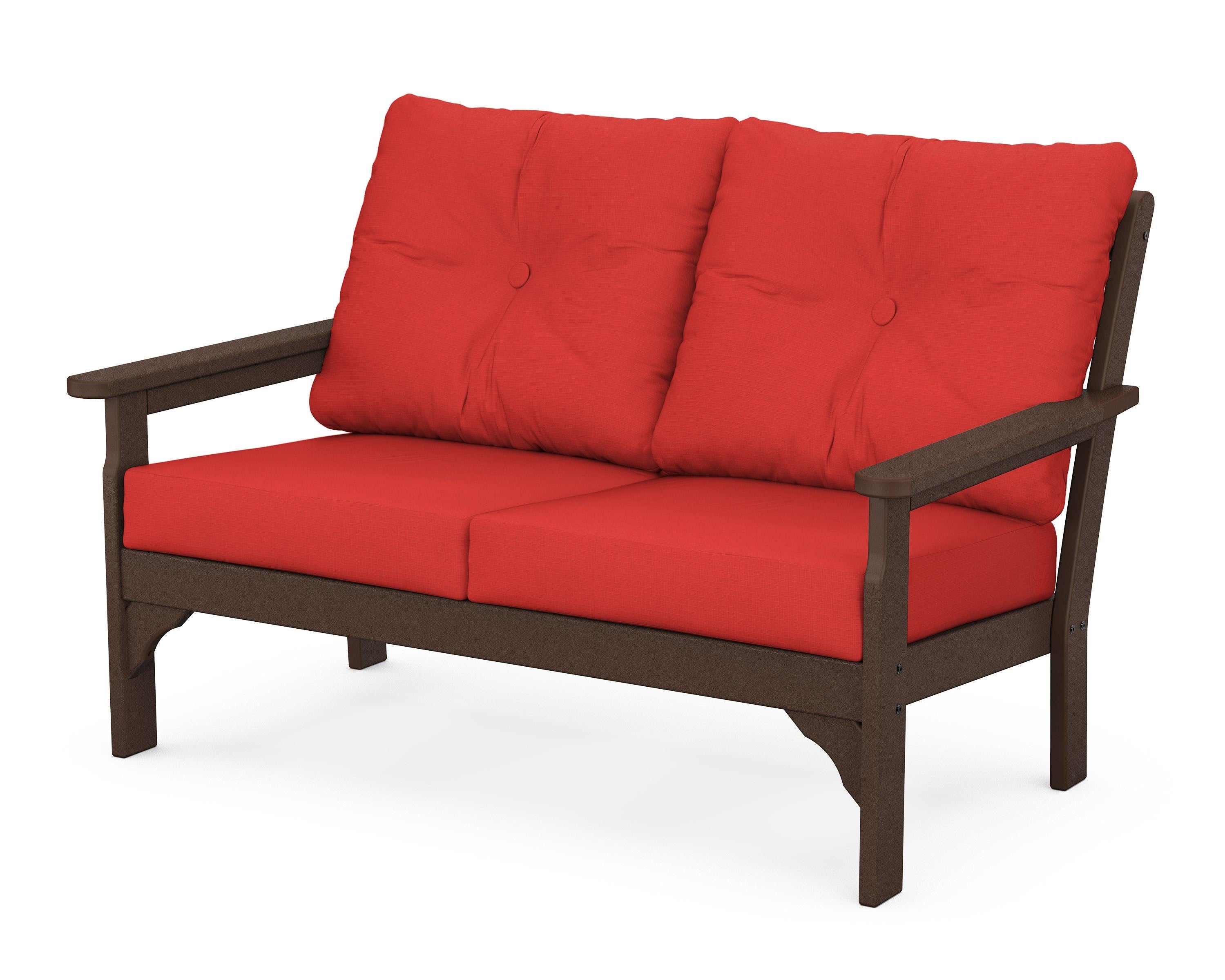 POLYWOOD® Vineyard Deep Seating Loveseat in Mahogany / Crimson Linen