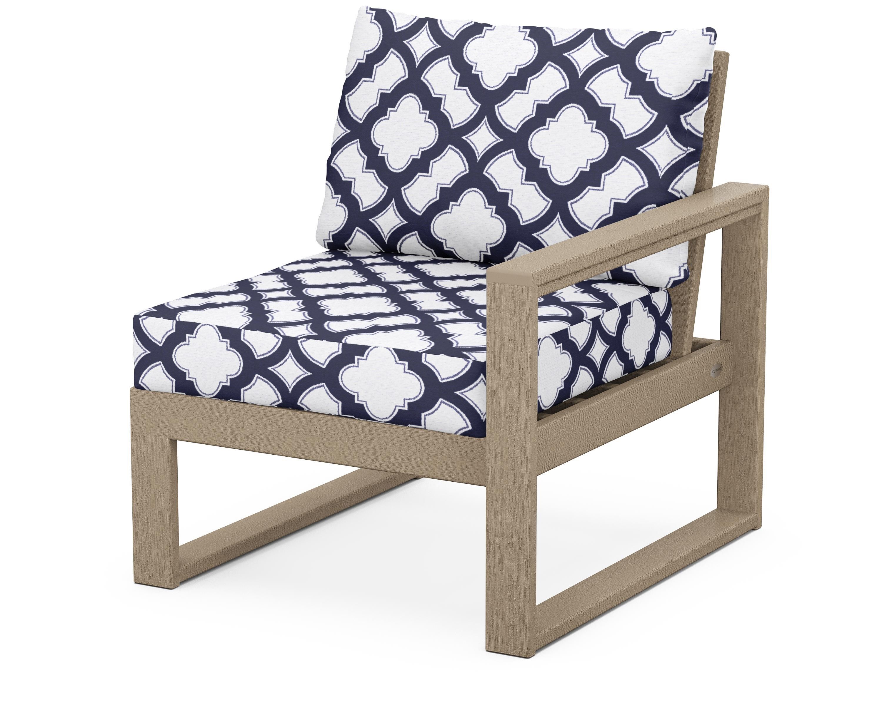 POLYWOOD® EDGE Modular Right Arm Chair in Vintage Sahara / Trellis Navy