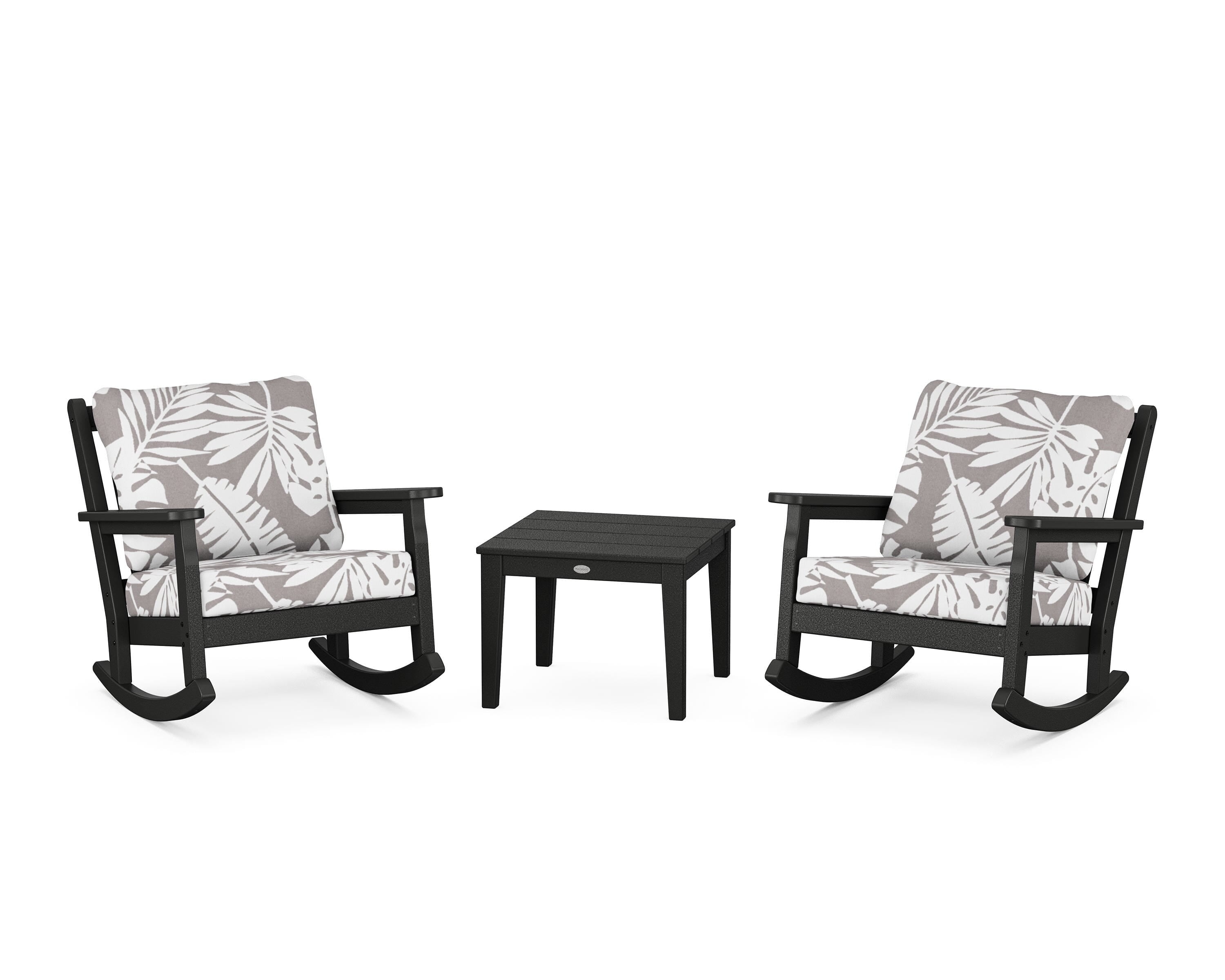 POLYWOOD® Chippendale 3-Piece Deep Seating Rocker Set in Black / Leaf Grey Mist