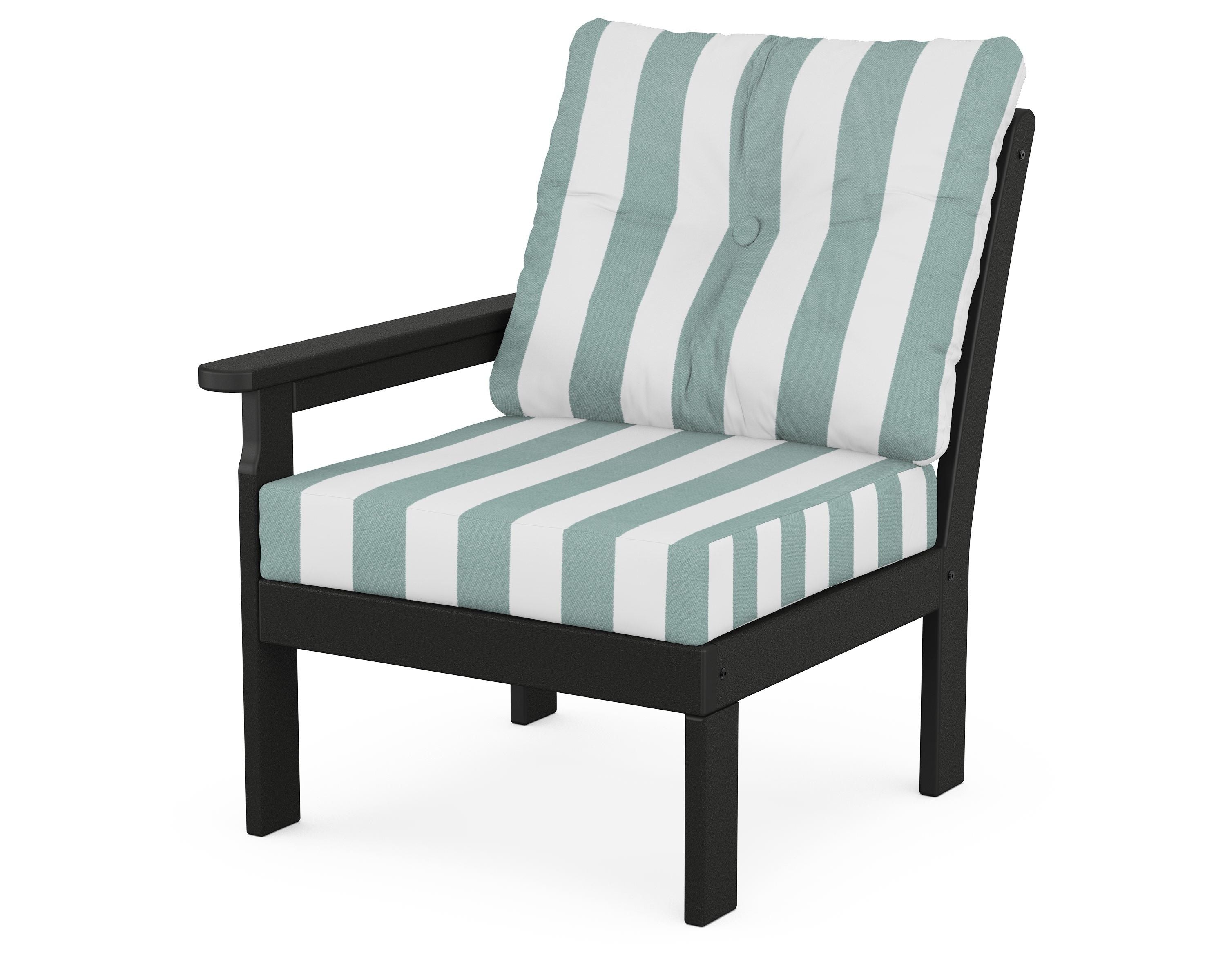 POLYWOOD® Vineyard Modular Left Arm Chair in Black / Cabana Stripe Glacier Spa