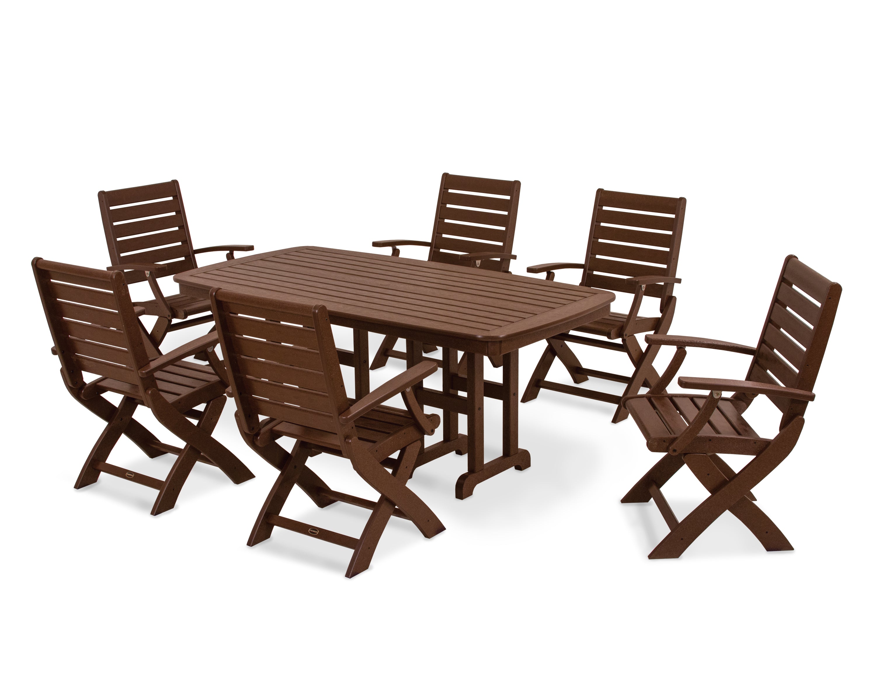 POLYWOOD® Signature Folding Chair 7-Piece Dining Set in Mahogany