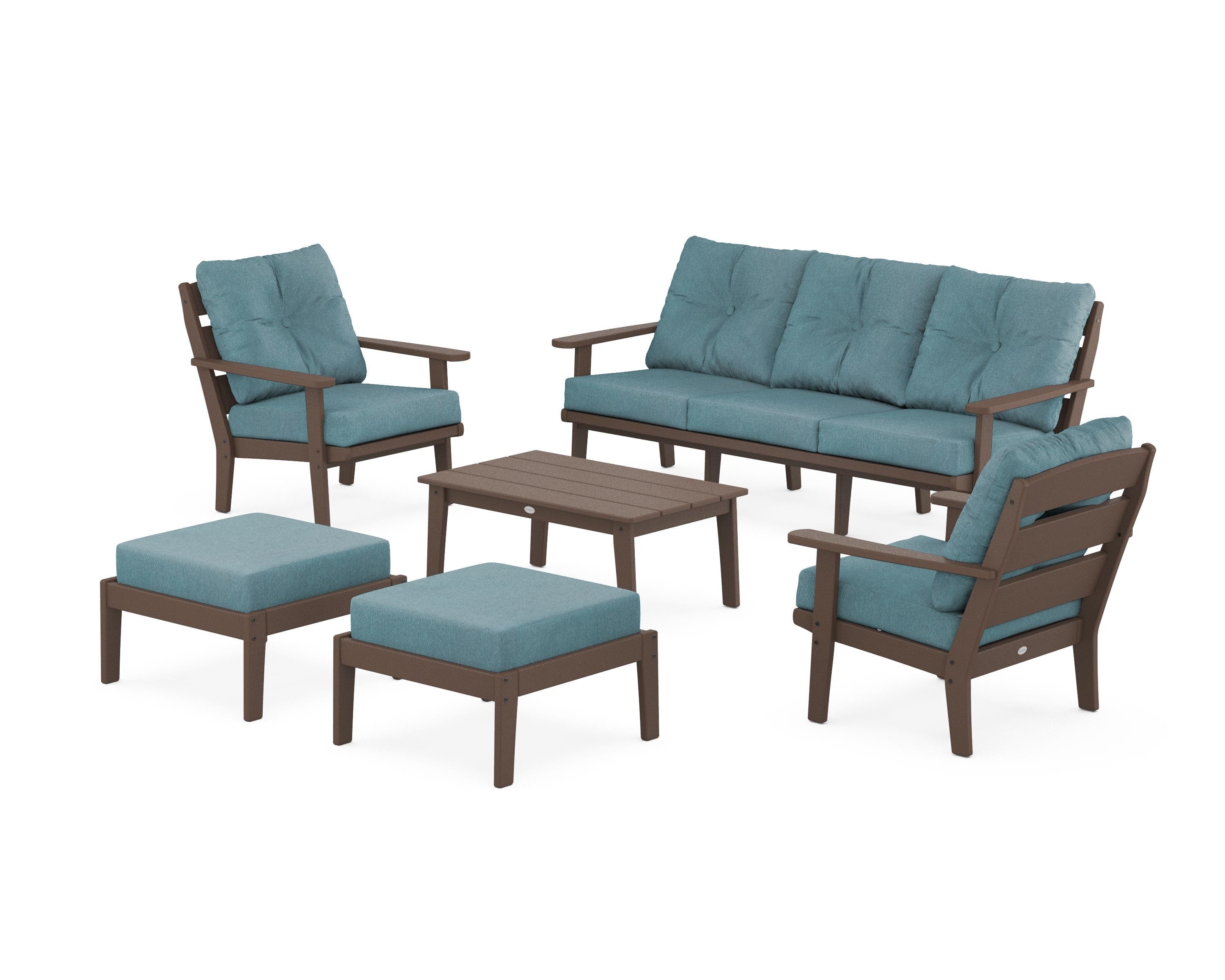 POLYWOOD® Lakeside 6-Piece Lounge Sofa Set in Mahogany / Ocean Teal