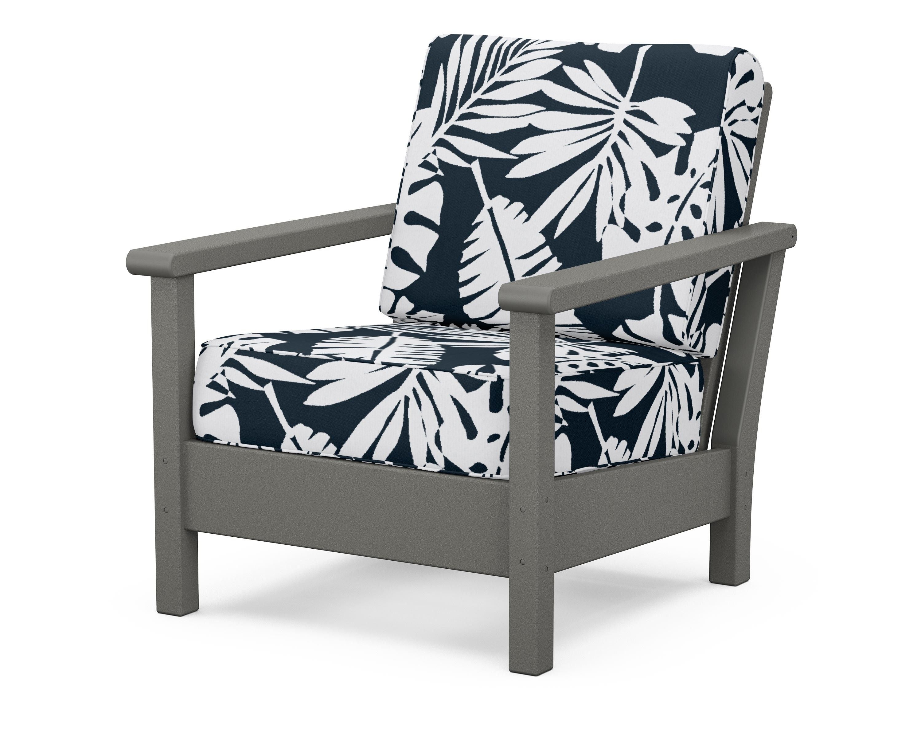 POLYWOOD® Harbour Deep Seating Chair in Slate Grey / Leaf Marine Indigo