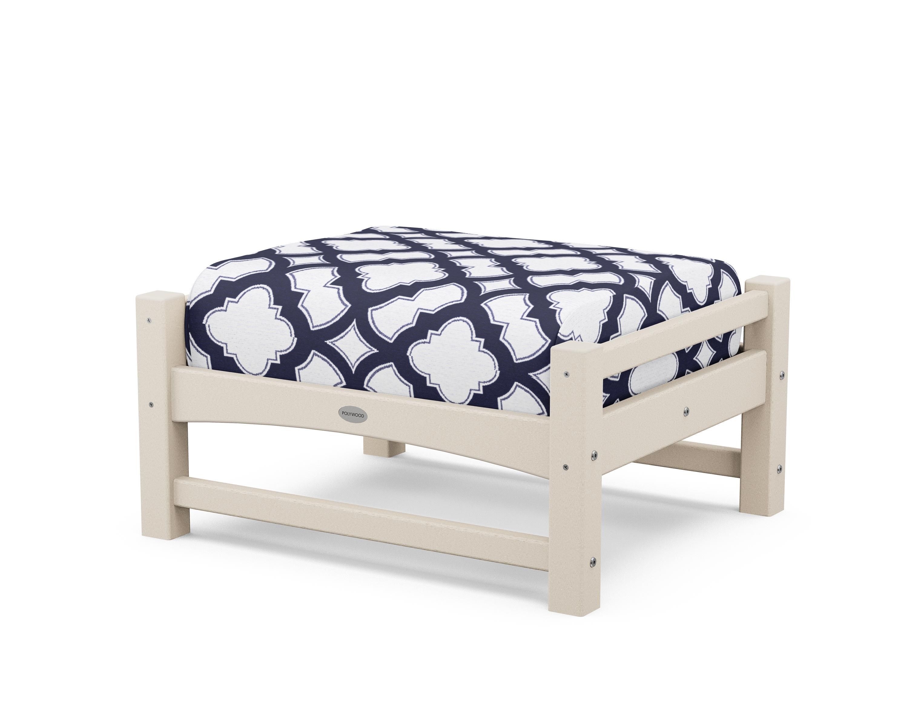 POLYWOOD® Club Ottoman in Sand / Trellis Navy