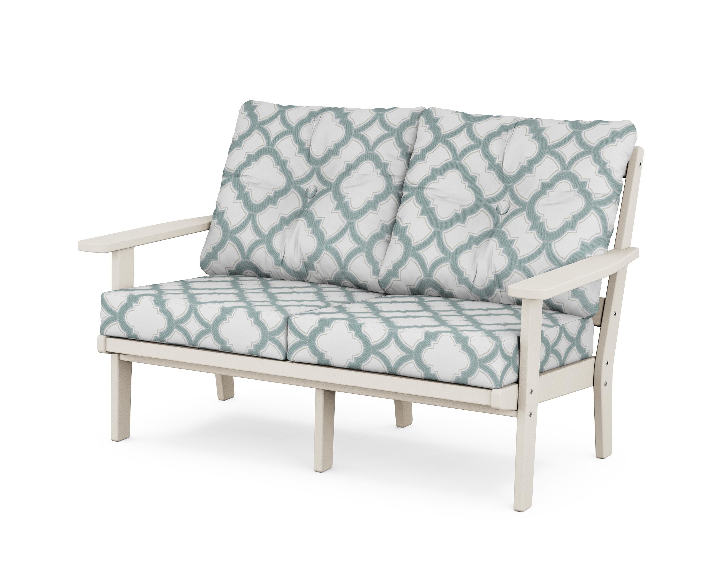 POLYWOOD® Prairie Deep Seating Loveseat in Sand / Trellis Glacier Spa