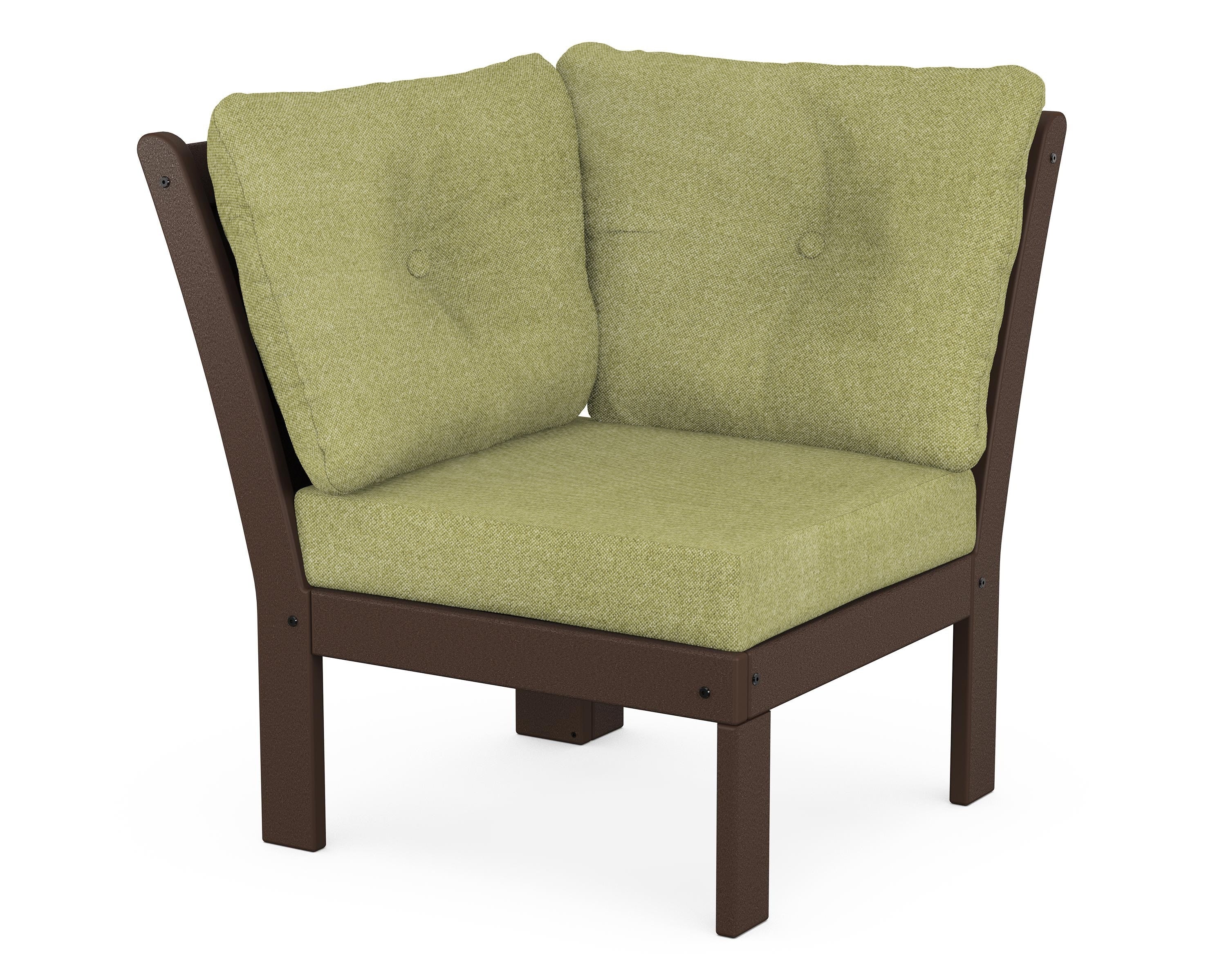 POLYWOOD® Vineyard Modular Corner Chair in Mahogany / Chartreuse Boucle