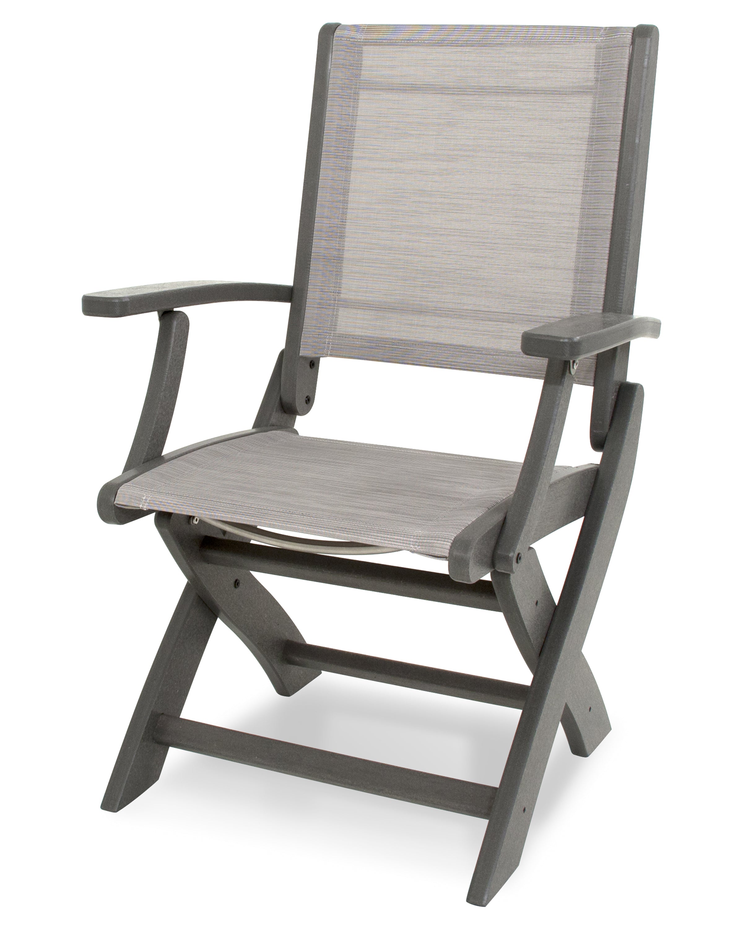 POLYWOOD® Coastal Folding Chair in Slate Grey / Metallic Sling