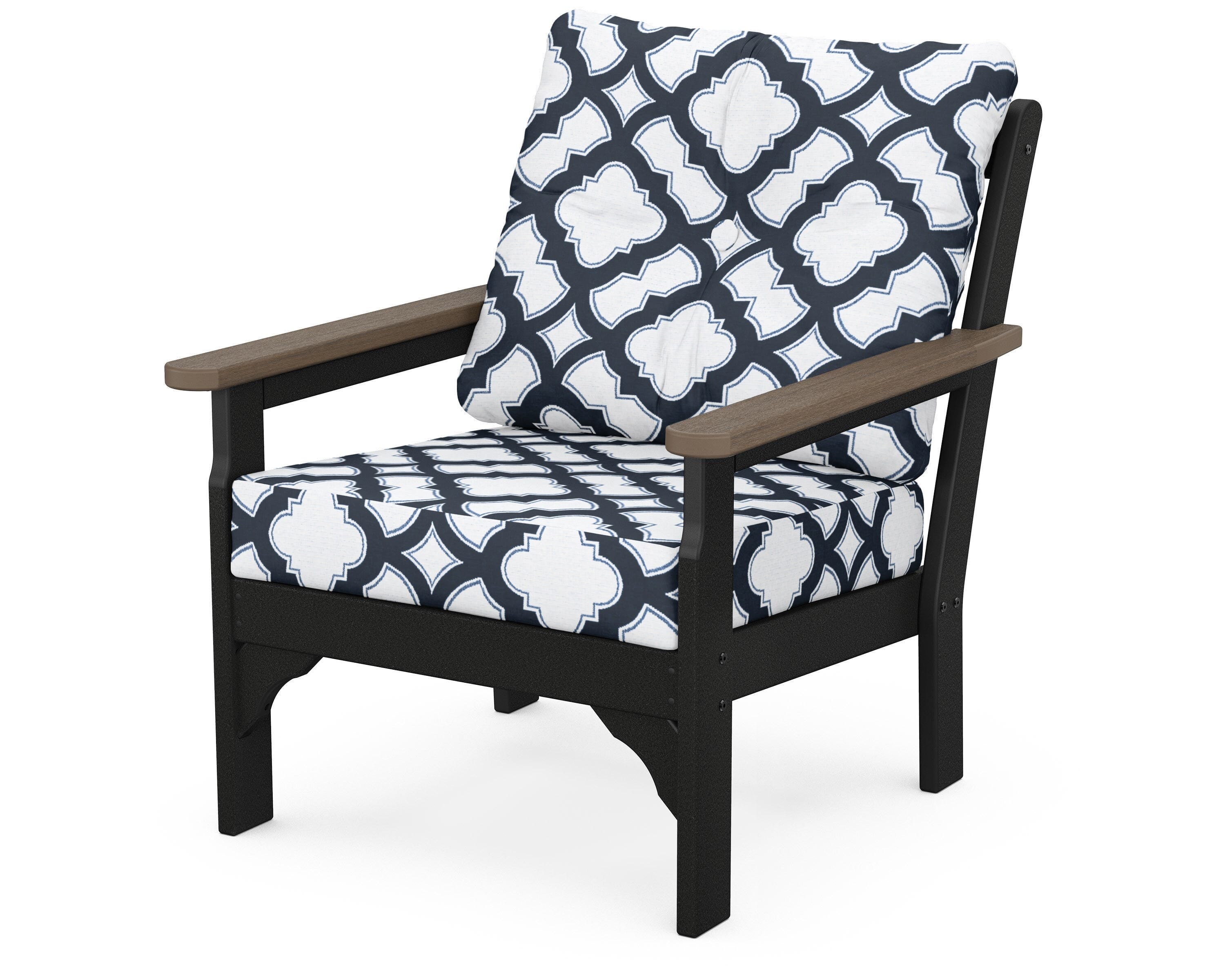 POLYWOOD® Vineyard Deep Seating Chair in White / Kona / Trellis Marine Indigo