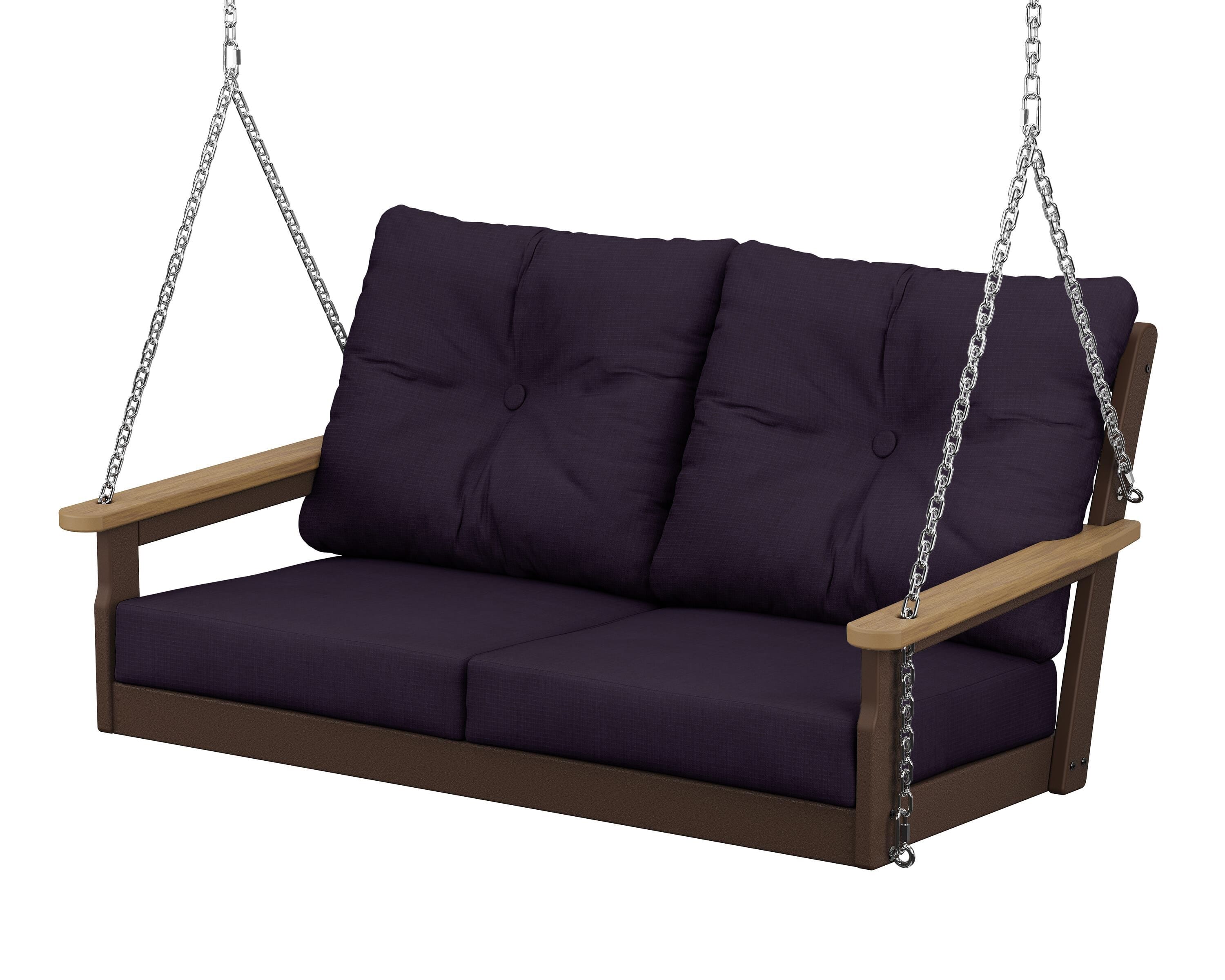 POLYWOOD® Vineyard Deep Seating Swing in Mahogany / Natural / Navy Linen