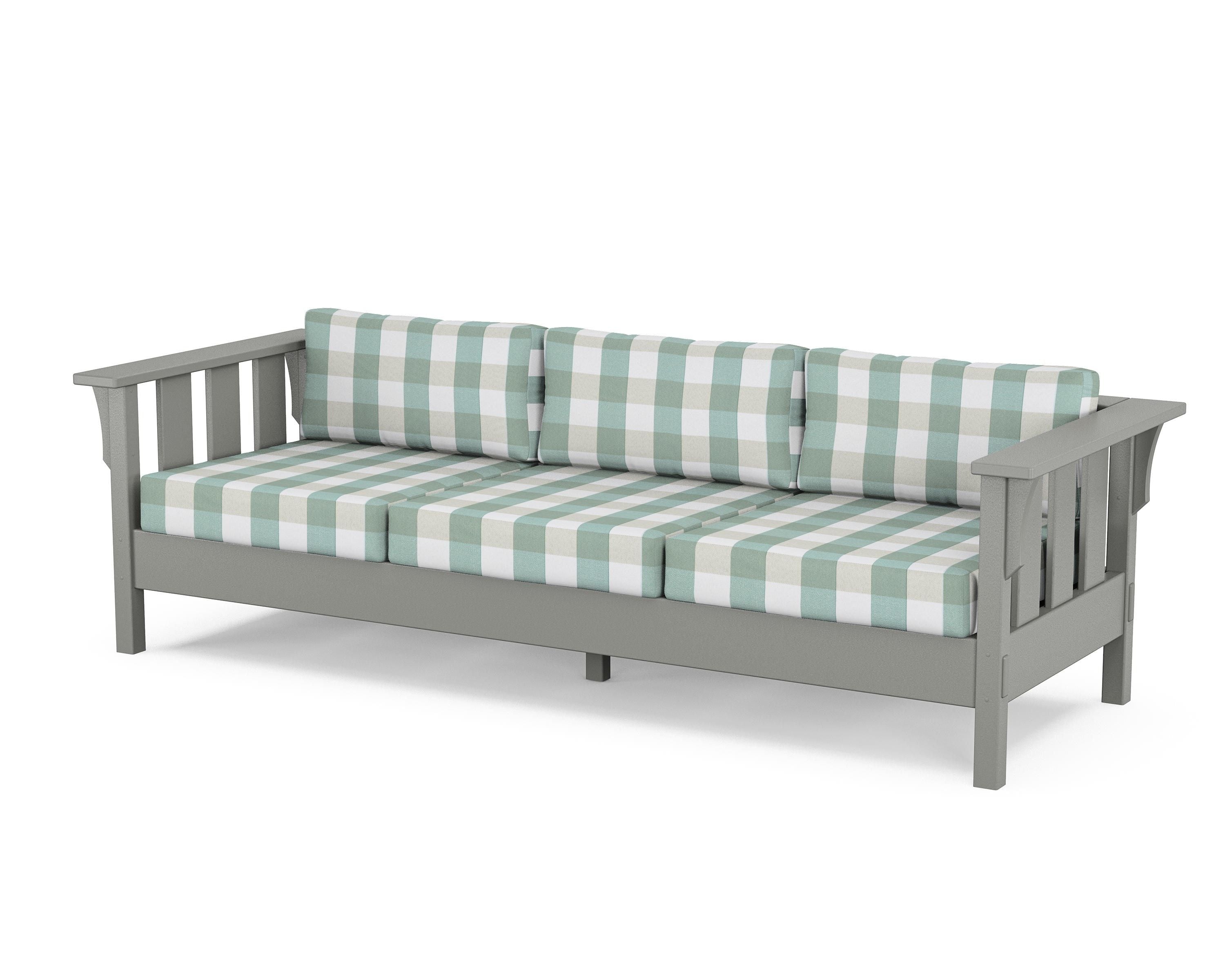 Martha Stewart by POLYWOOD® Acadia Deep Seating Sofa in Slate Grey / Buffalo Plaid Glacier Spa