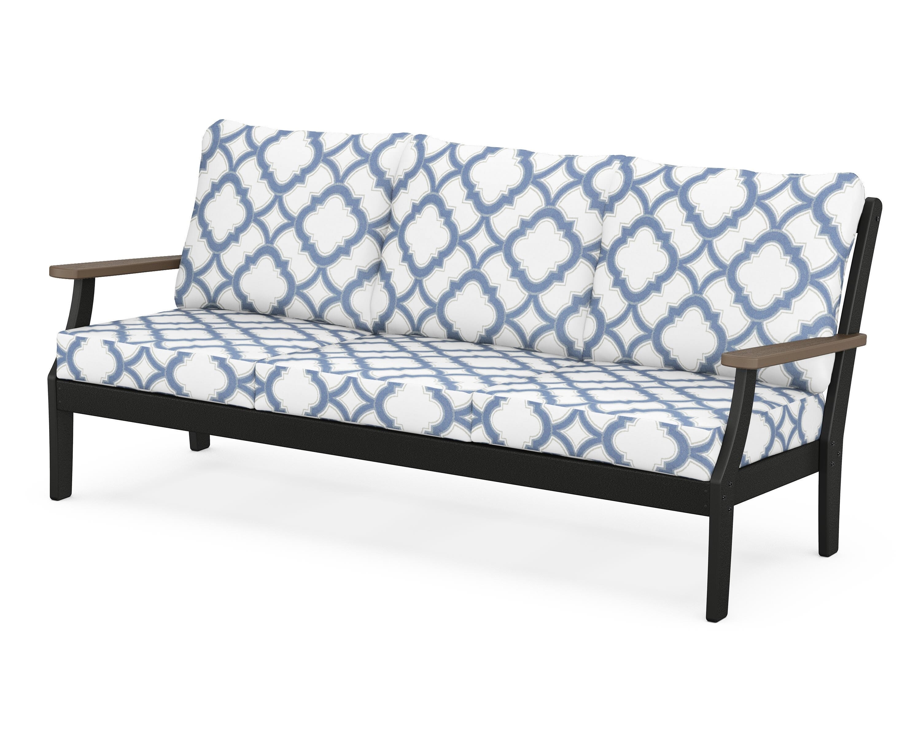 POLYWOOD® Braxton Deep Seating Sofa in Black / Kona / Trellis Sky Blue