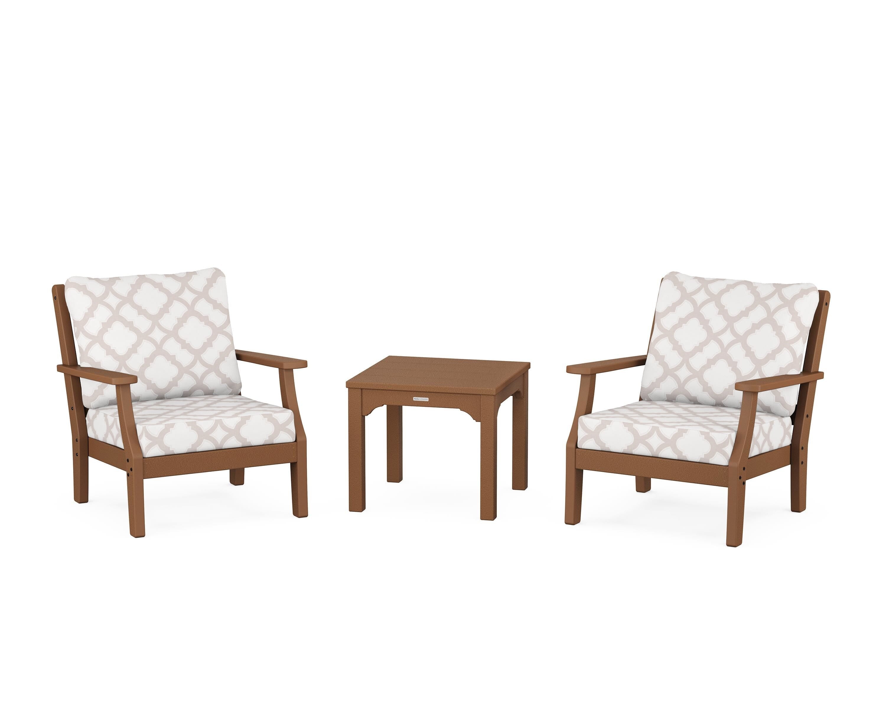 Martha Stewart by POLYWOOD® Chinoiserie 3-Piece Deep Seating Set in Teak / Trellis Dune Burlap