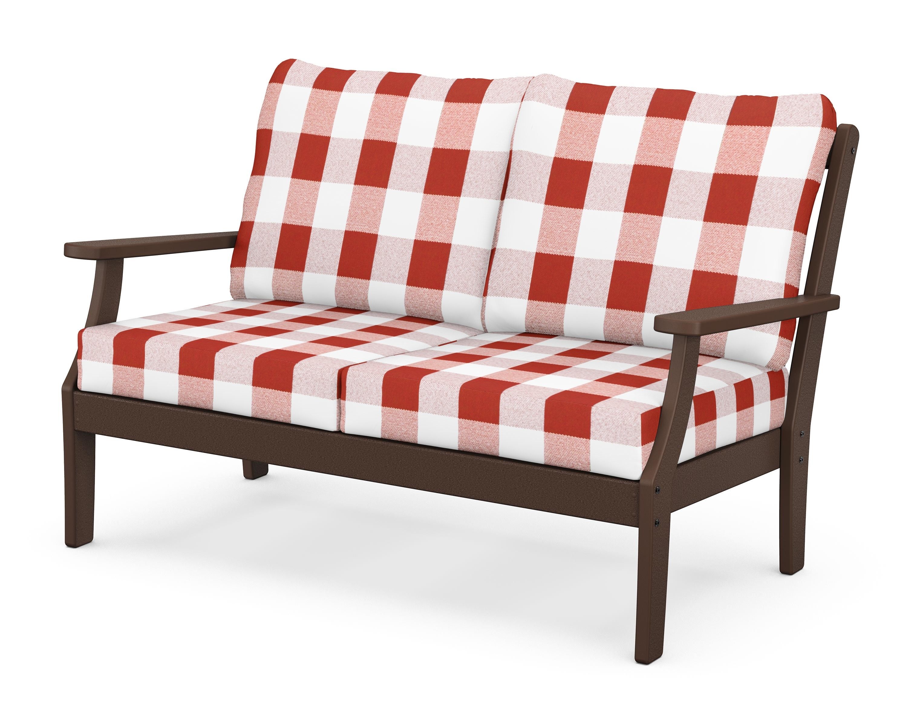 POLYWOOD® Braxton Deep Seating Loveseat in Mahogany / Buffalo Plaid Crimson