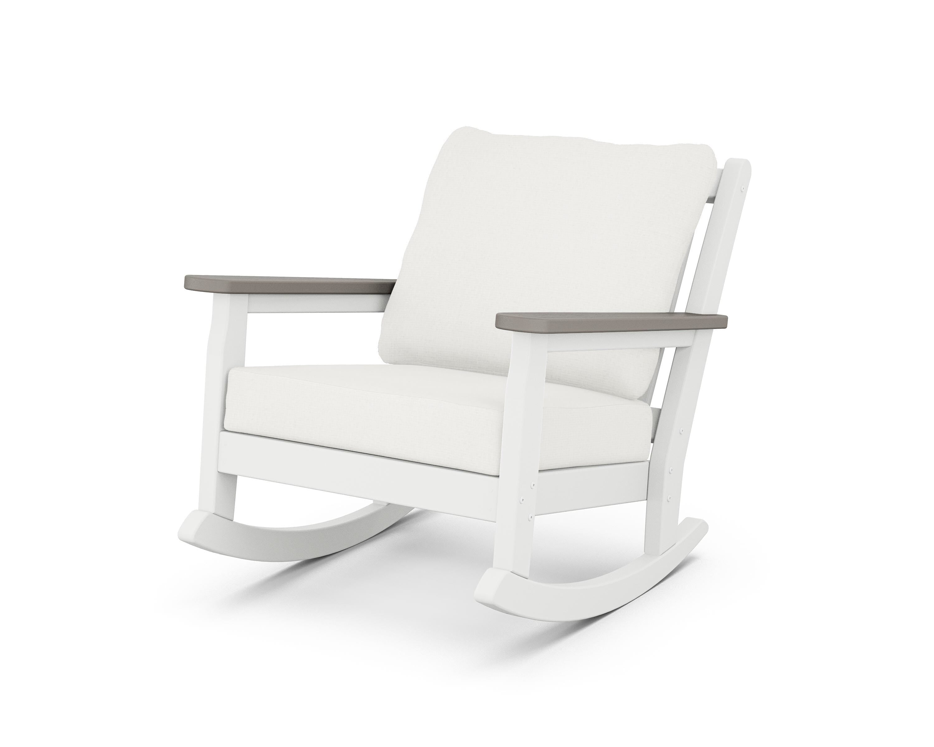 POLYWOOD® Chippendale Deep Seating Rocking Chair in White / Driftwood / Natural Linen