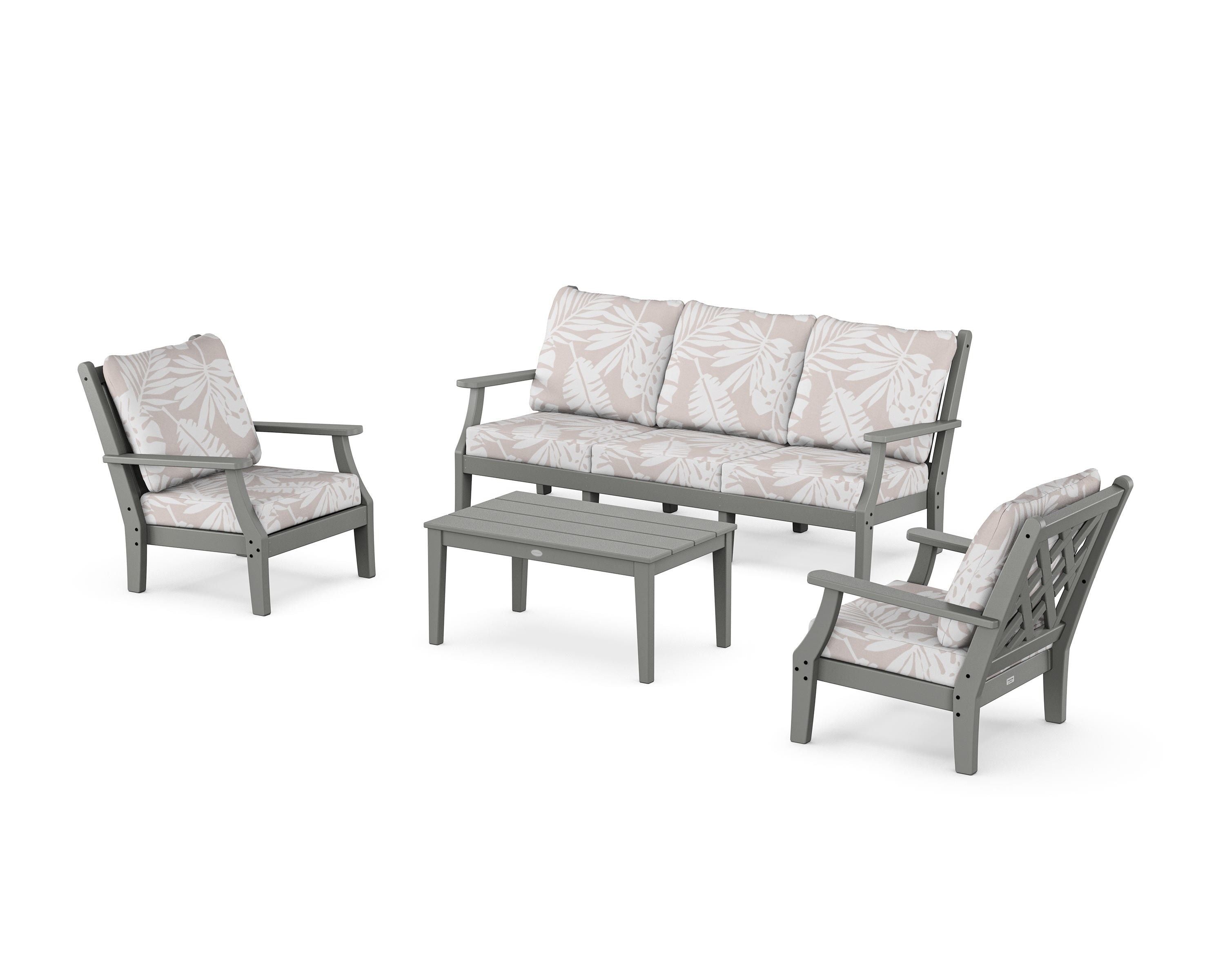 Country Living Wovendale 4-Piece Deep Seating Set with Sofa in Slate Grey / Leaf Dune Burlap