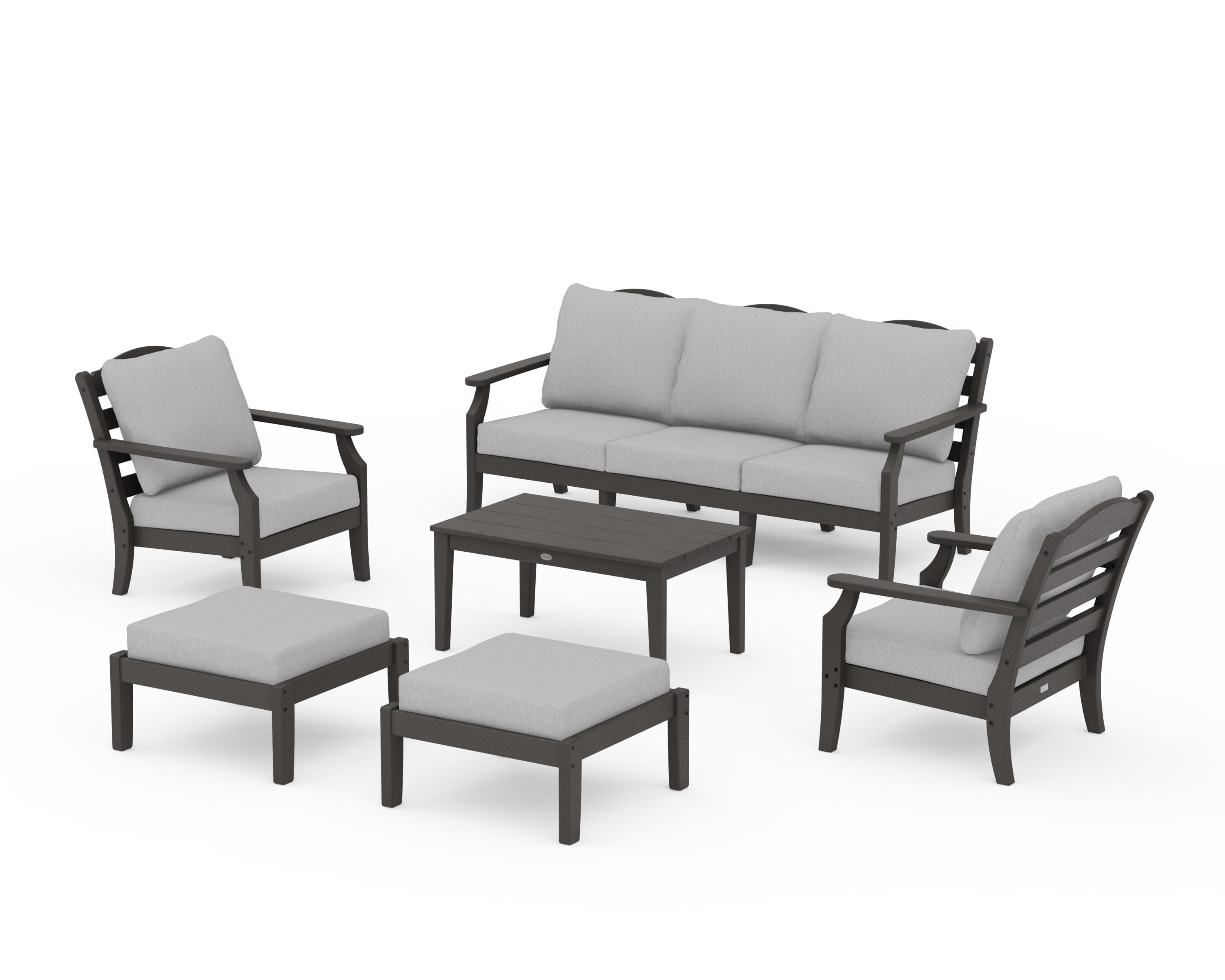 Draper James™ by POLYWOOD® Savannah 6-Piece Lounge Sofa Set in Vintage Coffee / Granite