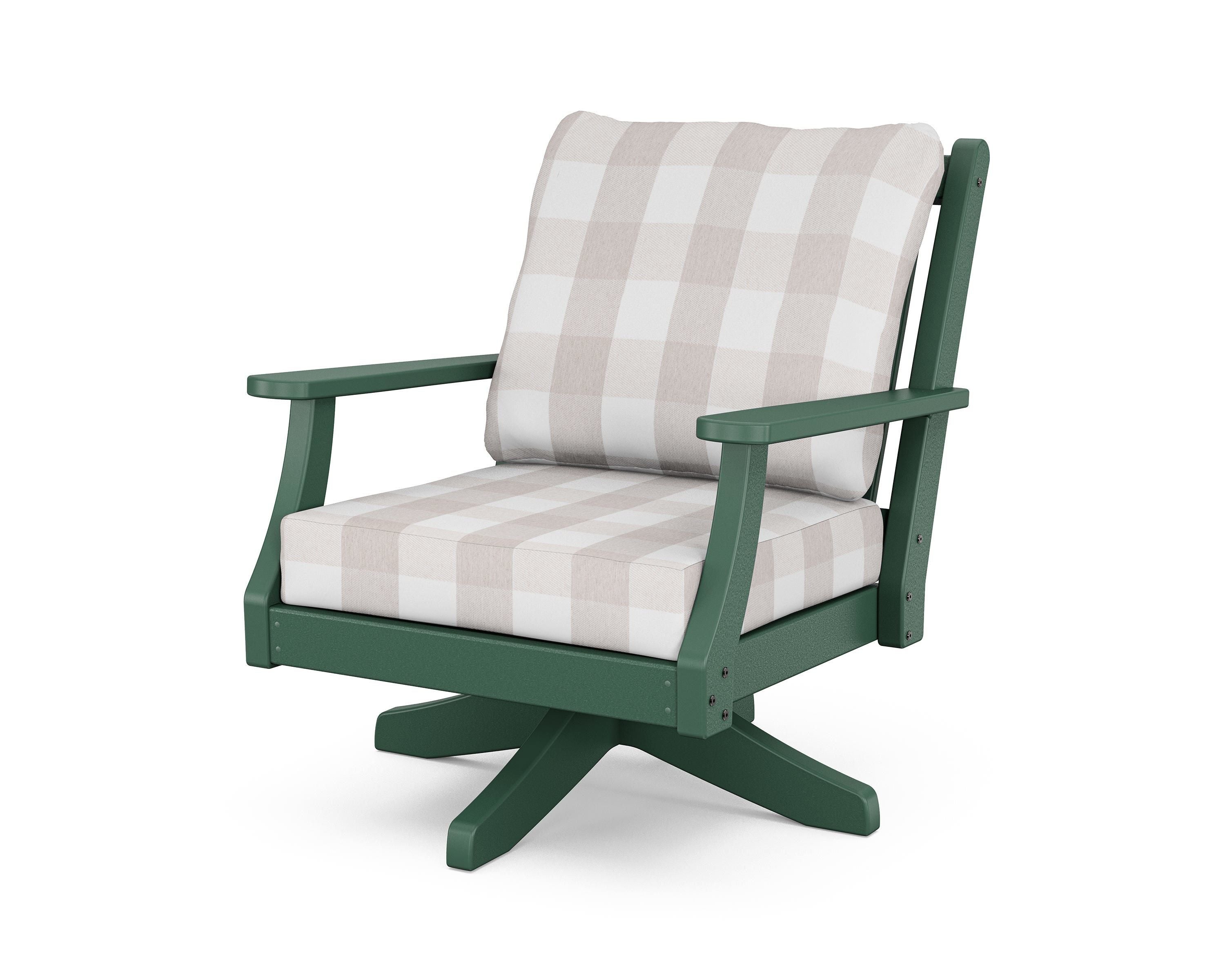 Country Living Wovendale Deep Seating Swivel Chair in Green / Buffalo Plaid Dune Burlap