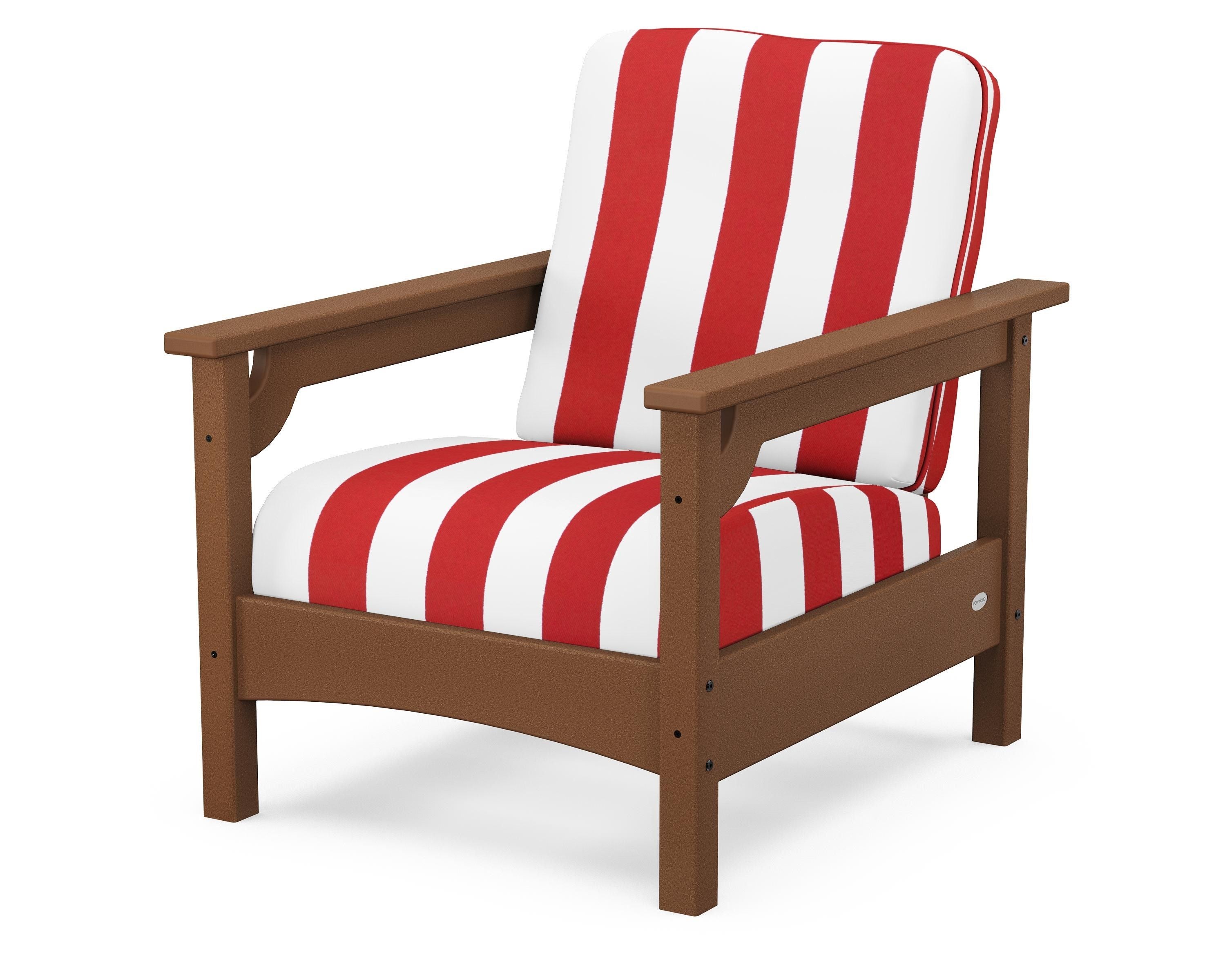POLYWOOD® Club Chair in Teak / Cabana Stripe Crimson