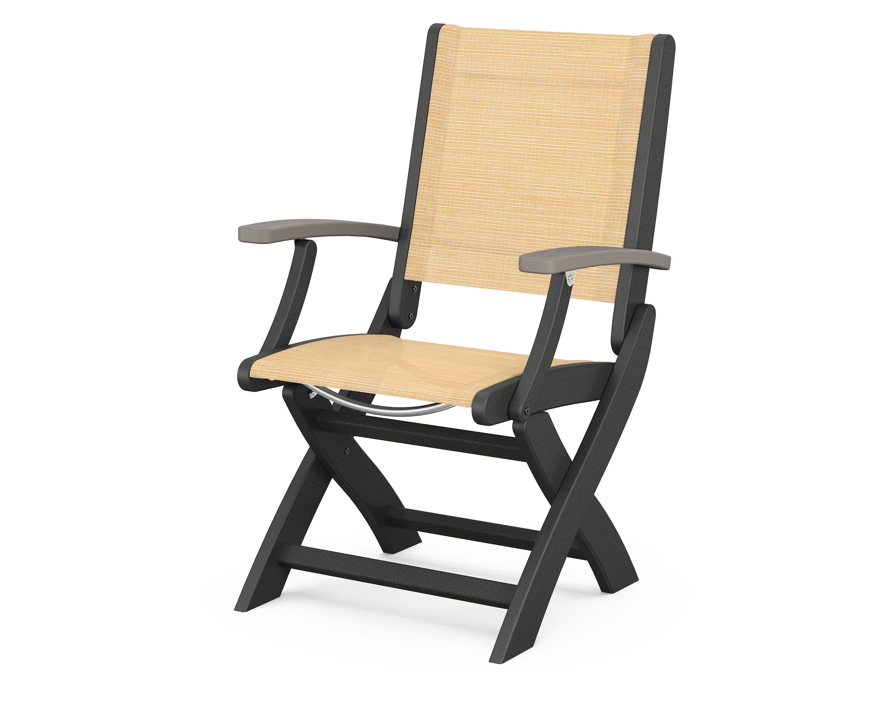POLYWOOD® Coastal Folding Chair in Black / Driftwood / Dupioni Apricot Sling