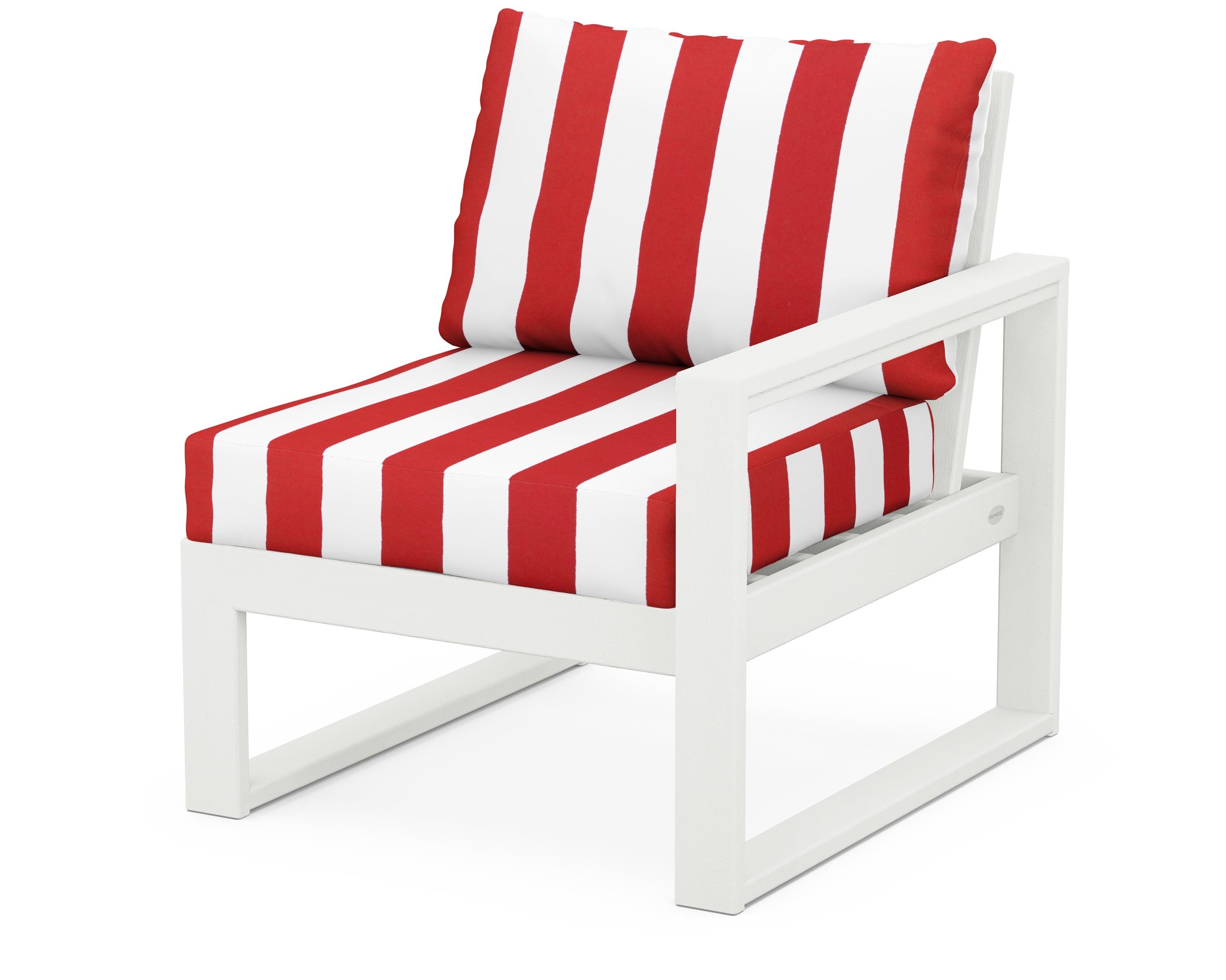 POLYWOOD® EDGE Modular Right Arm Chair in Vintage White / Cabana Stripe Crimson
