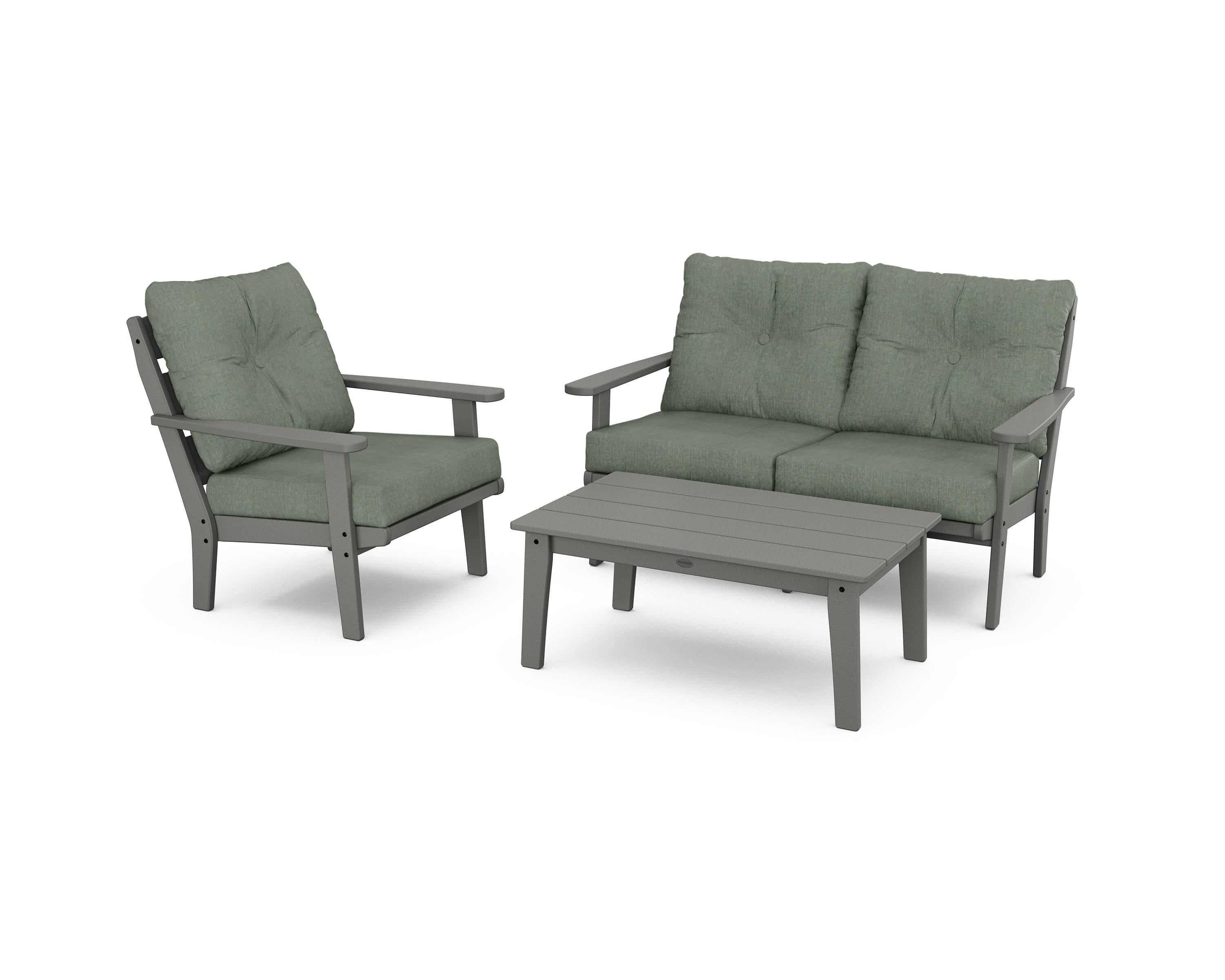 POLYWOOD® Lakeside 3-Piece Deep Seating Set in Slate Grey / Cast Sage