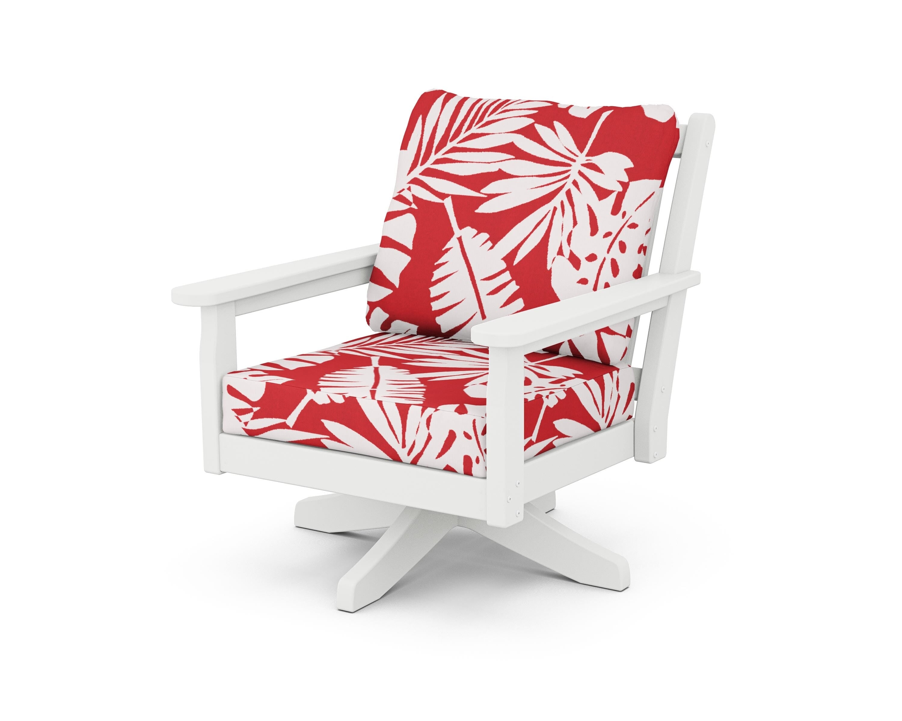 POLYWOOD® Chippendale Deep Seating Swivel Chair in White / Leaf Crimson