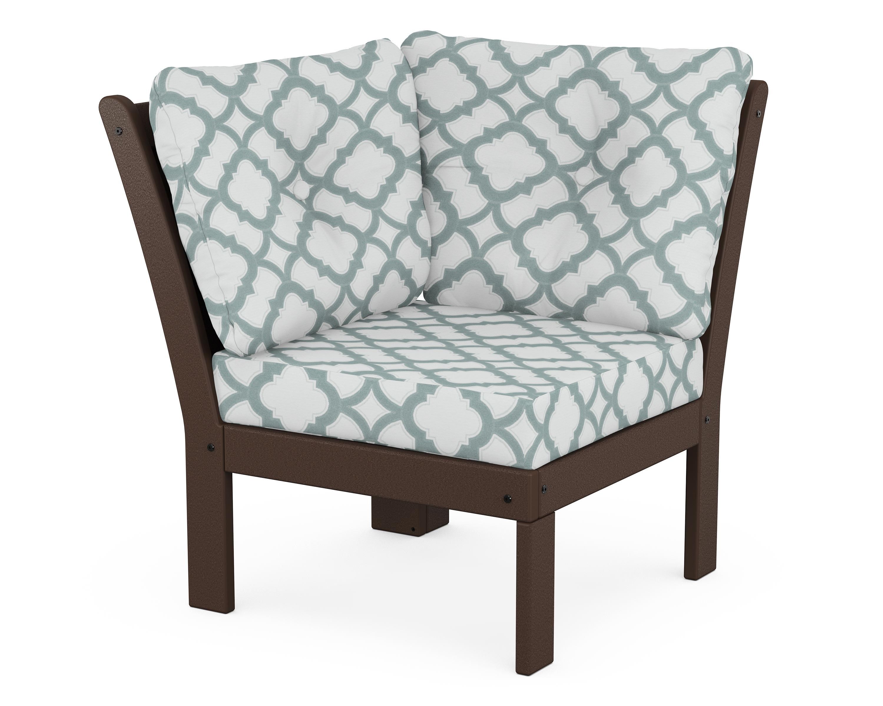 POLYWOOD® Vineyard Modular Corner Chair in Mahogany / Trellis Glacier Spa